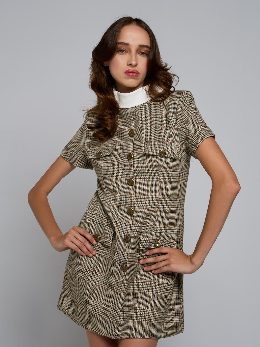 Gianna Buttoned Plaid Mini Dress - Glory Connection