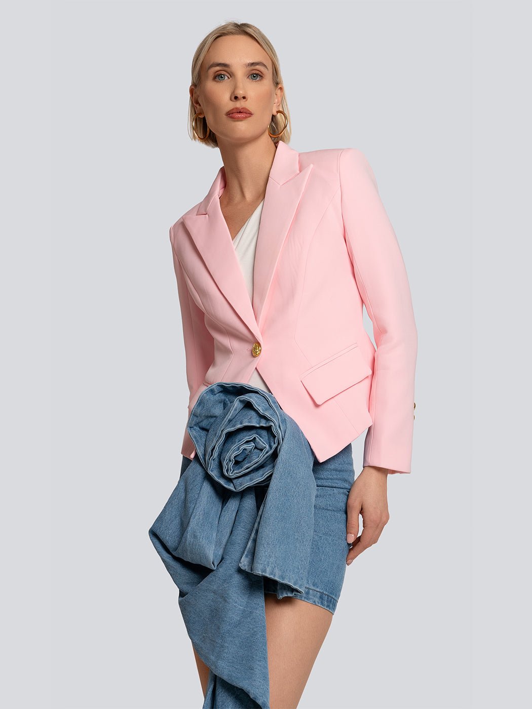 Gianna Cinched Waist Gold Button Fitted Blazer - Glory Connection