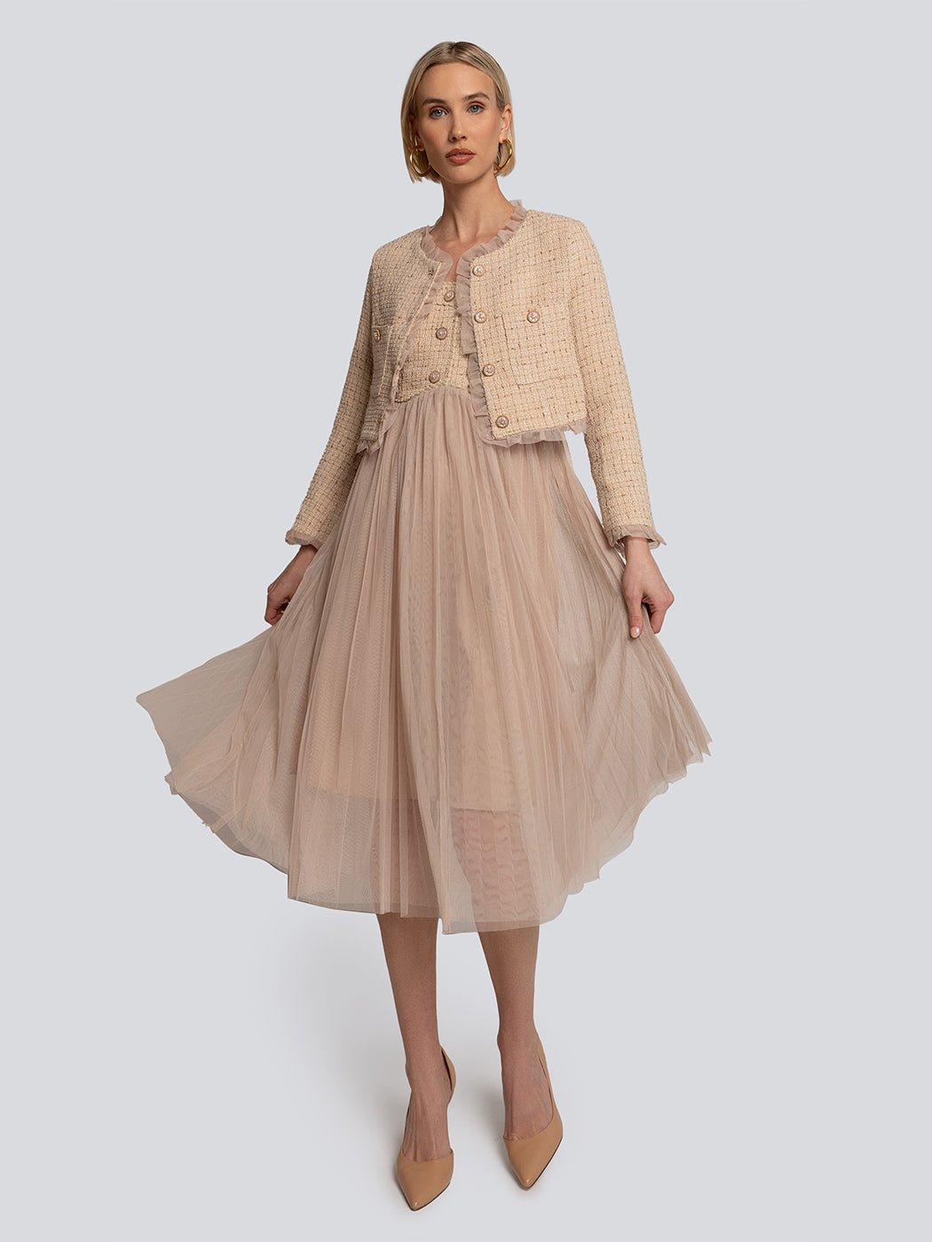 Giselle Tulle Midi Dress & Textured Jacket Set - Glory Connection