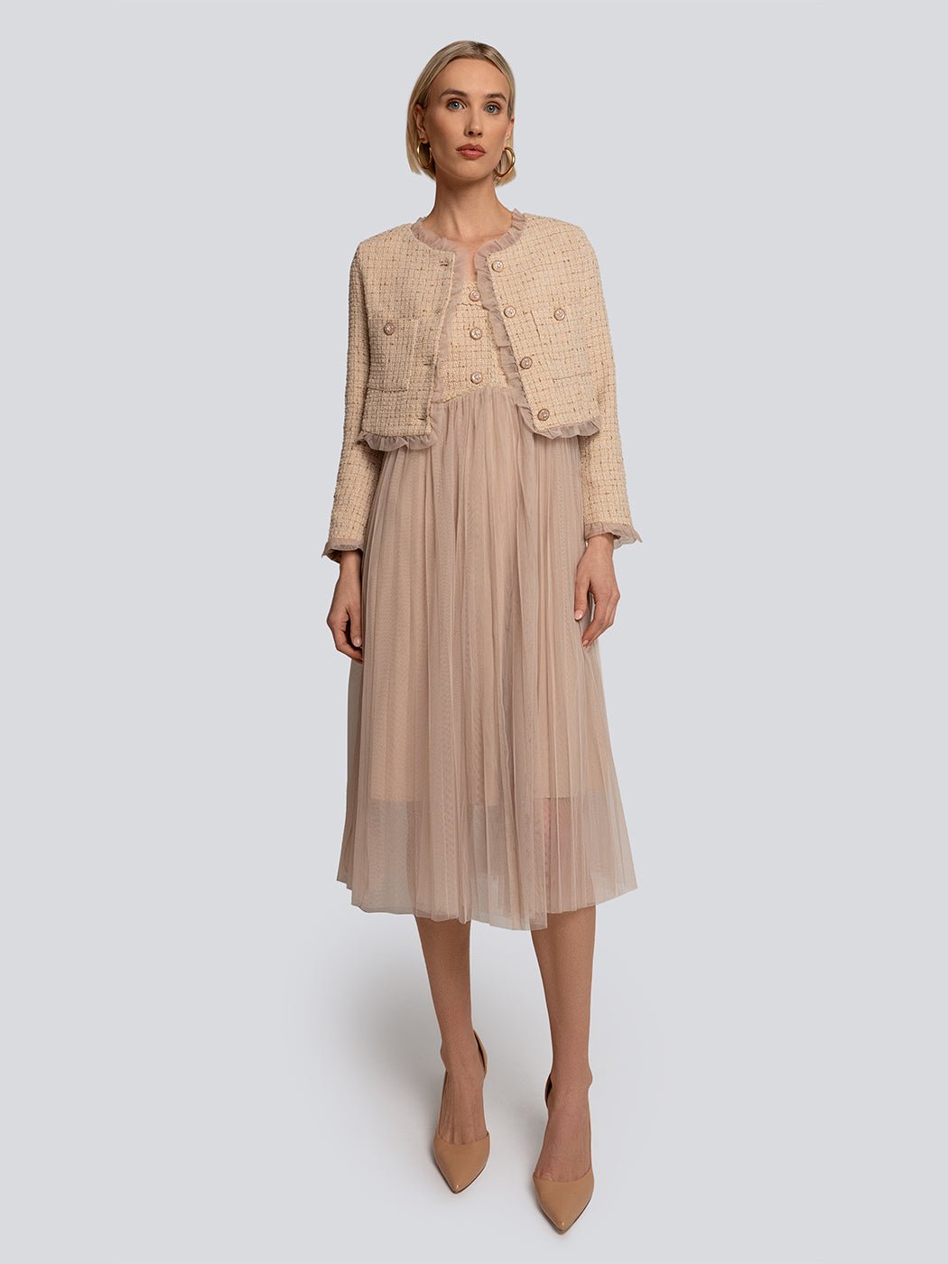 Giselle Tulle Midi Dress & Textured Jacket Set - Glory Connection