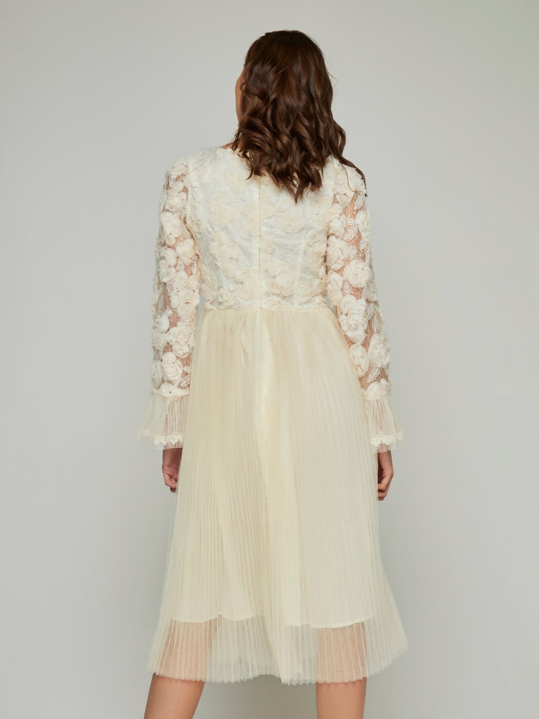 Gracia Lace Mesh Pleated Midi Dress - Glory Connection