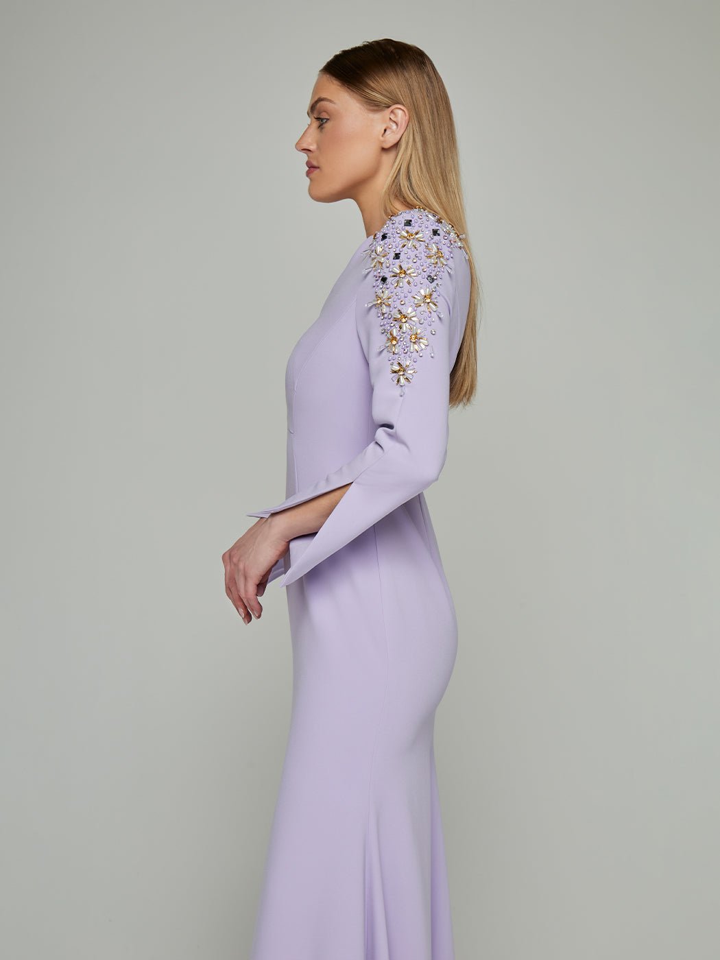 Gretchen Beaded Slit Sleeve Maxi Gown - Glory Connection