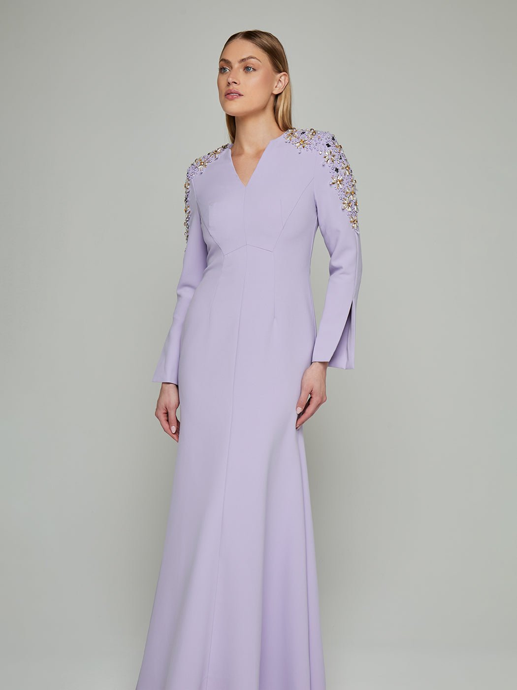 Gretchen Beaded Slit Sleeve Maxi Gown - Glory Connection