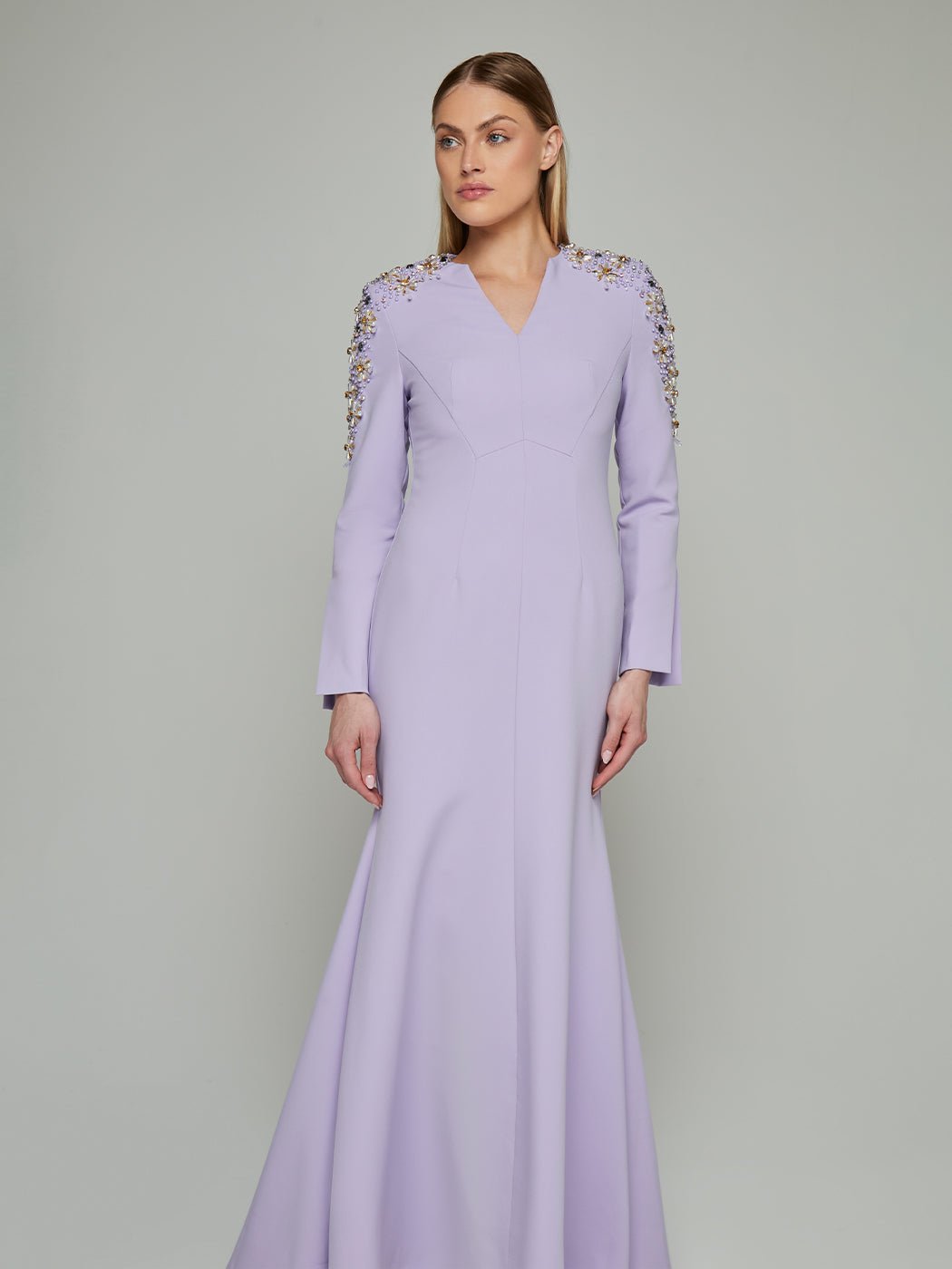 Gretchen Beaded Slit Sleeve Maxi Gown - Glory Connection