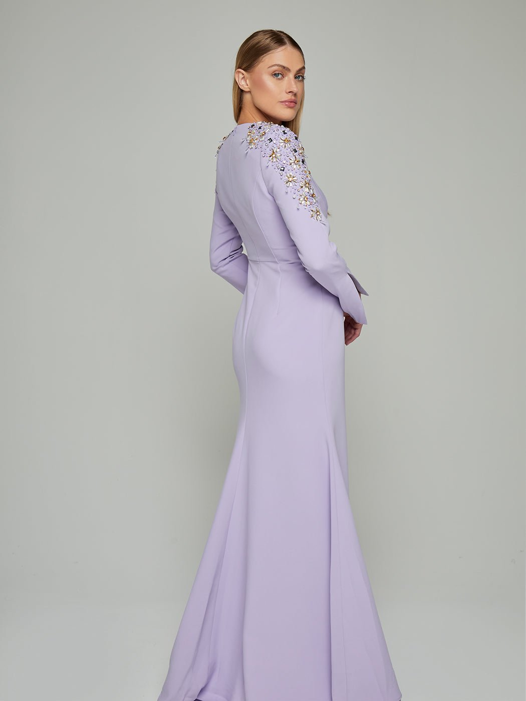 Gretchen Beaded Slit Sleeve Maxi Gown - Glory Connection