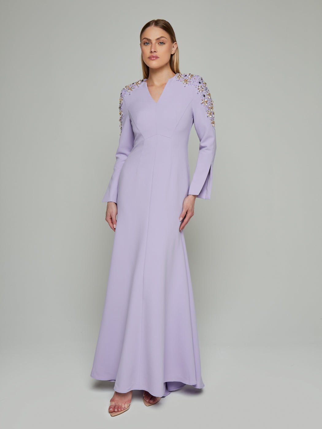 Gretchen Beaded Slit Sleeve Maxi Gown - Glory Connection