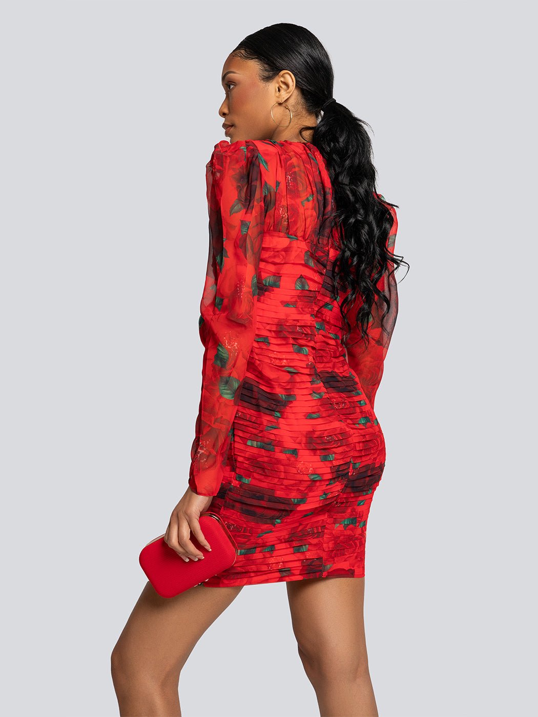 Hannah Ruched Floral Applique Bodycon Mini Dress - Glory Connection