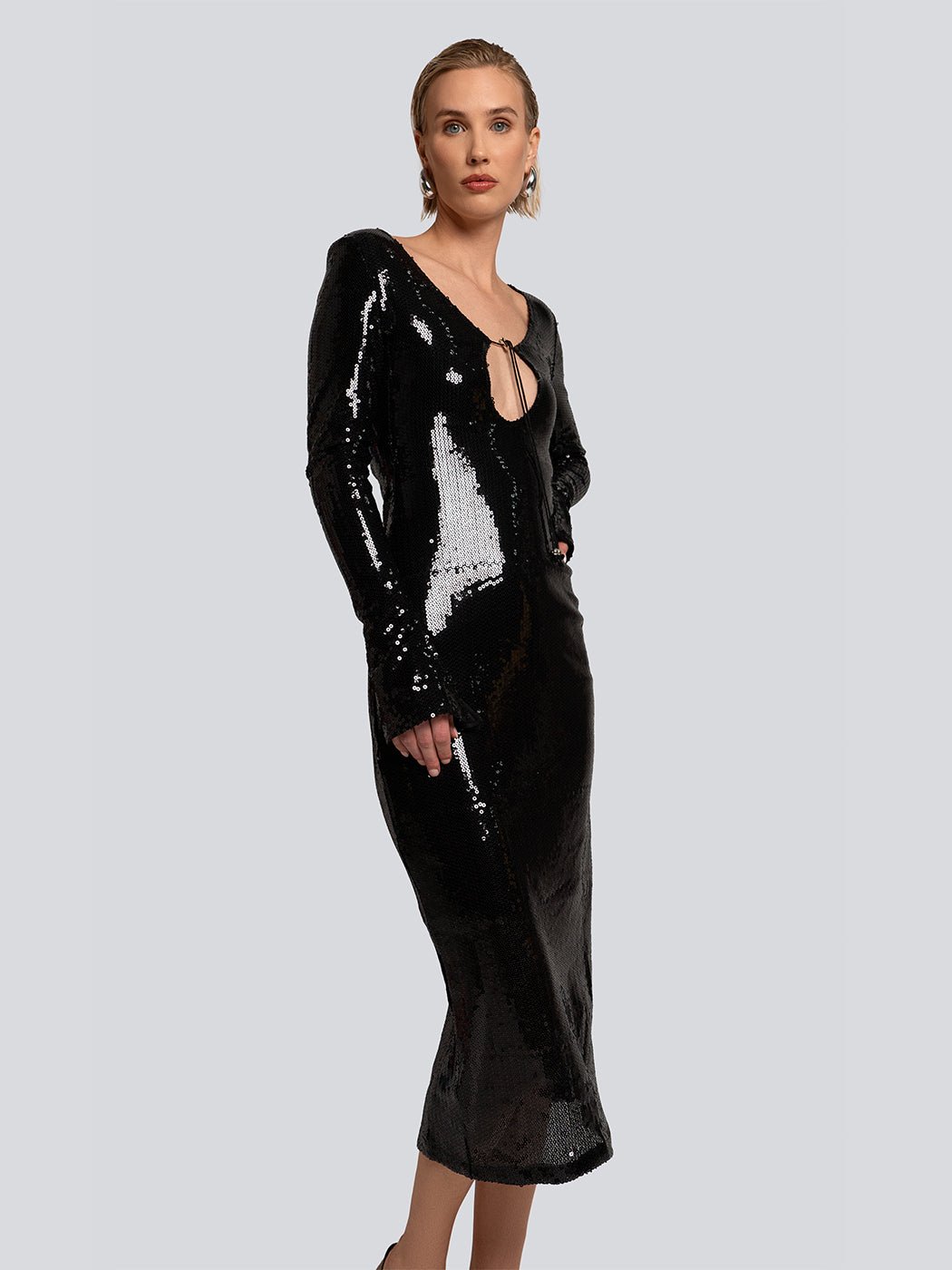 Harlow Cut Out Open Back Sequin Midi Dress - Glory Connection