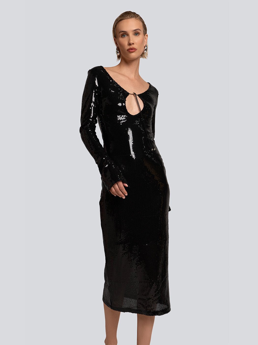 Harlow Cut Out Open Back Sequin Midi Dress - Glory Connection