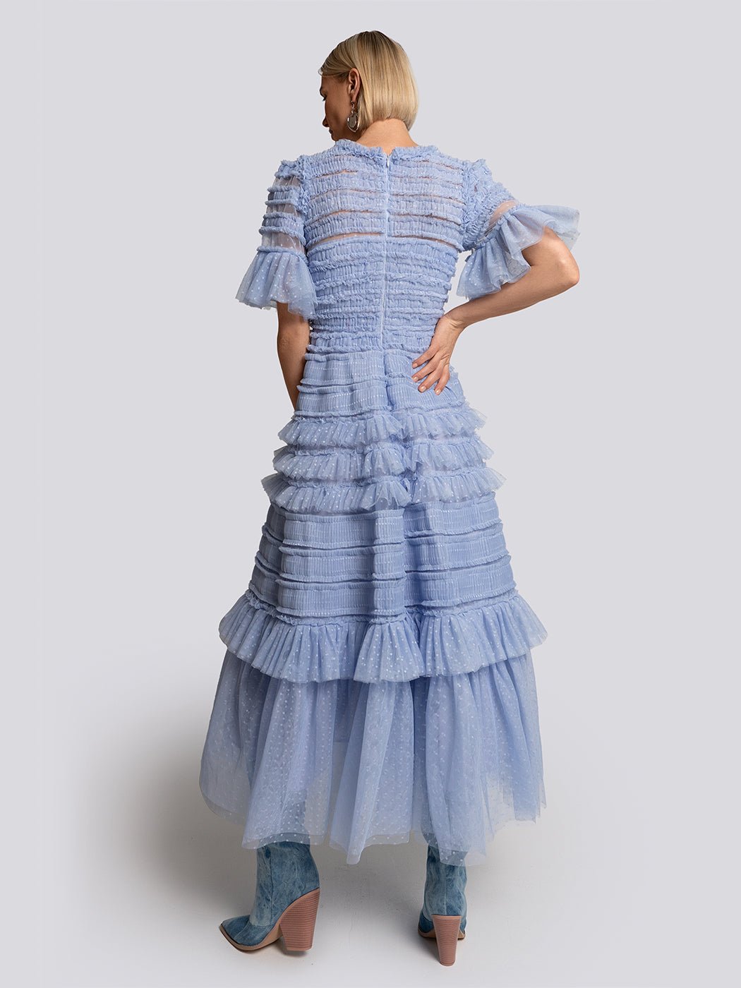 Harper Flutter Sleeve Tiered Midi Dress - Glory Connection