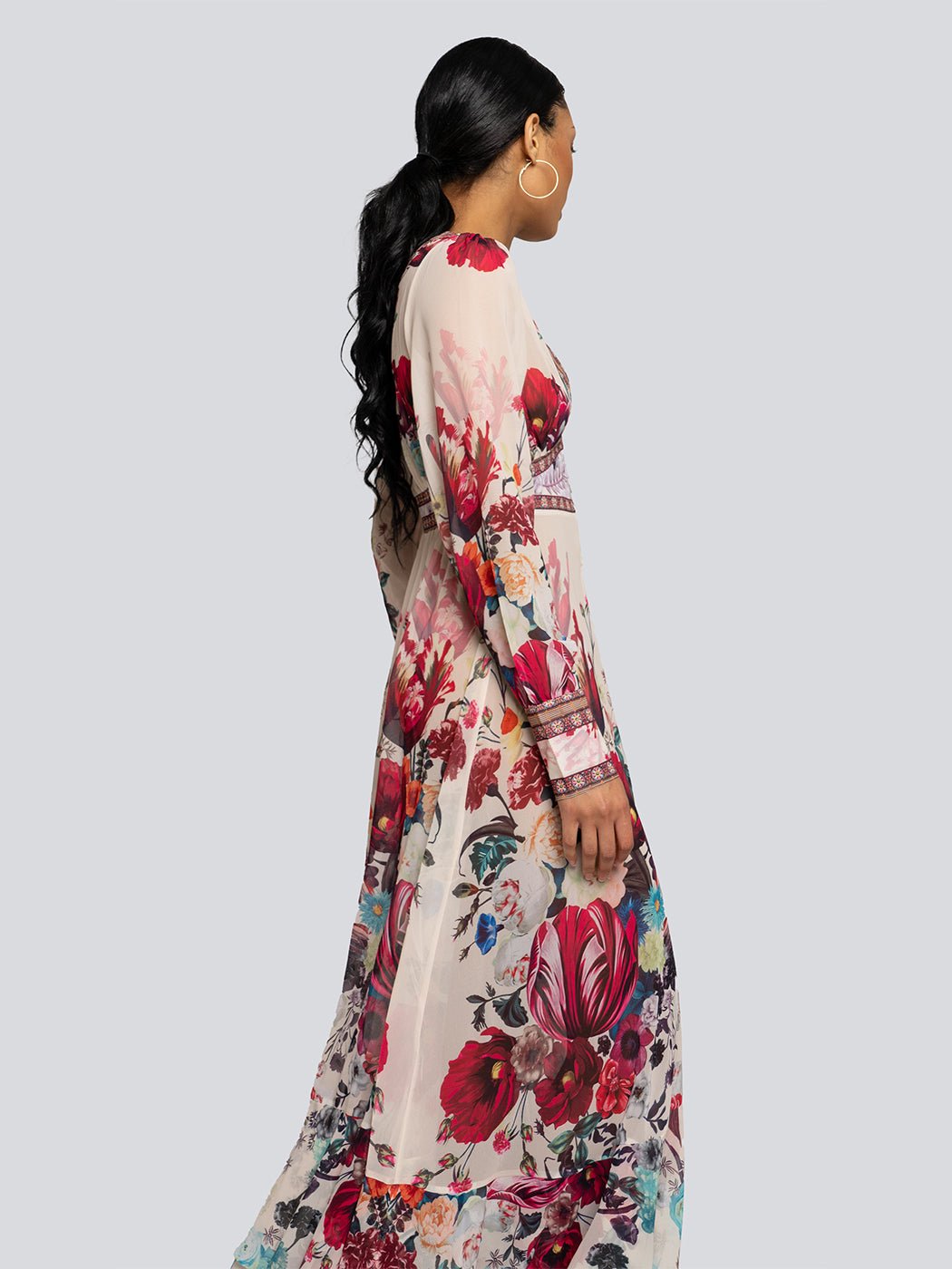 Hazel Floral Deep V Long Sleeve Tiered Maxi Dress - Glory Connection