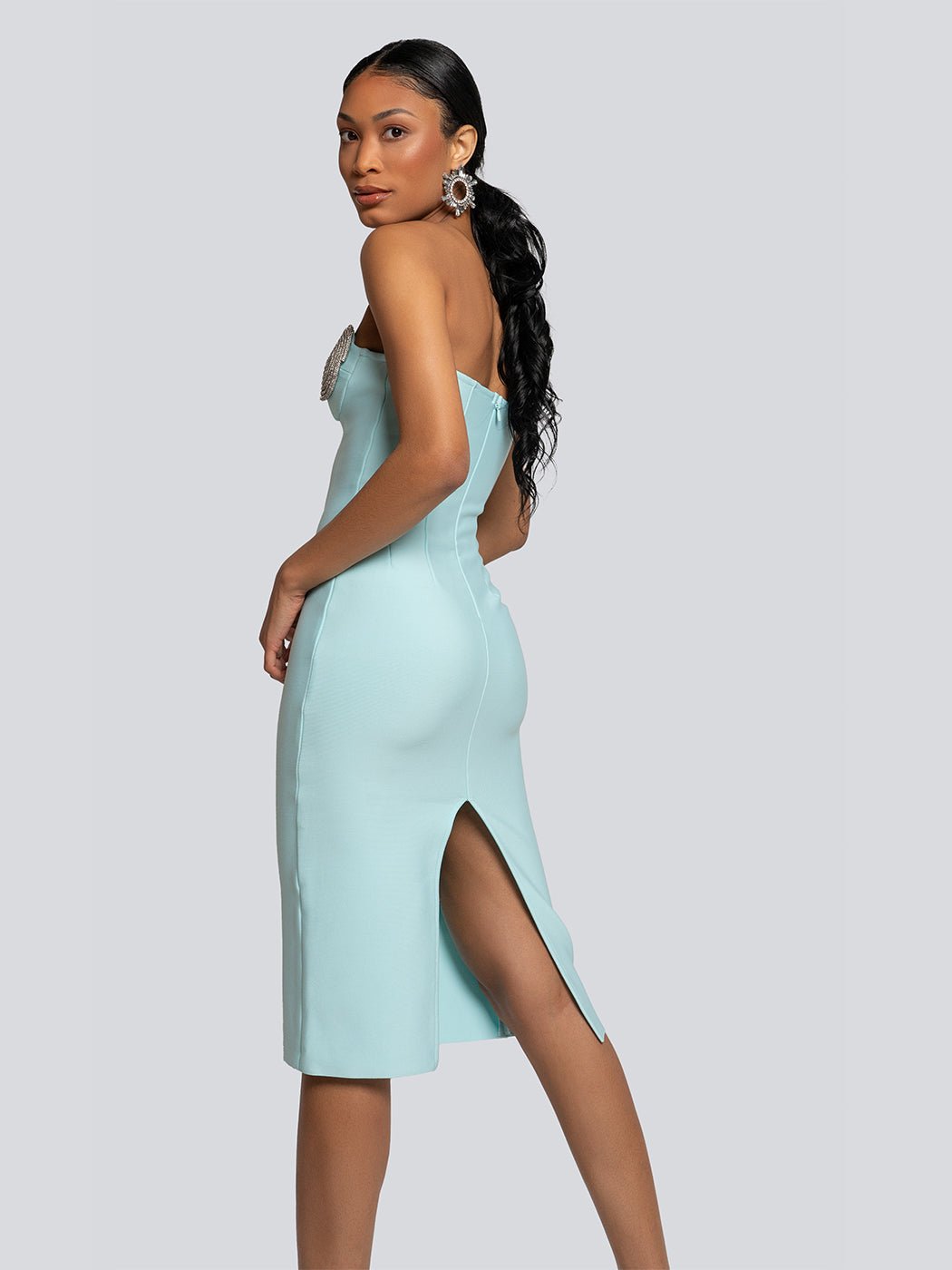 Heidi Beaded Accent Cut-Out Strapless Midi Dress - Glory Connection