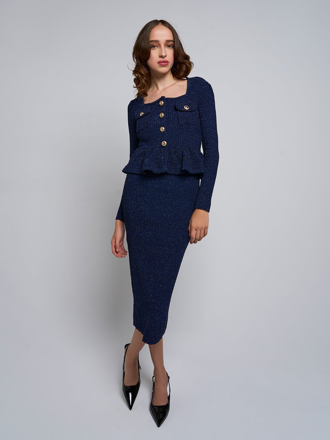 Hyasinth Peplum Round Collar Midi Dress - Glory Connection