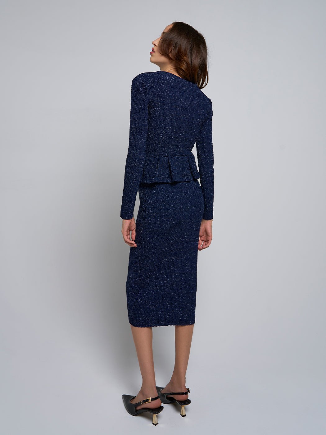 Hyasinth Peplum Round Collar Midi Dress - Glory Connection
