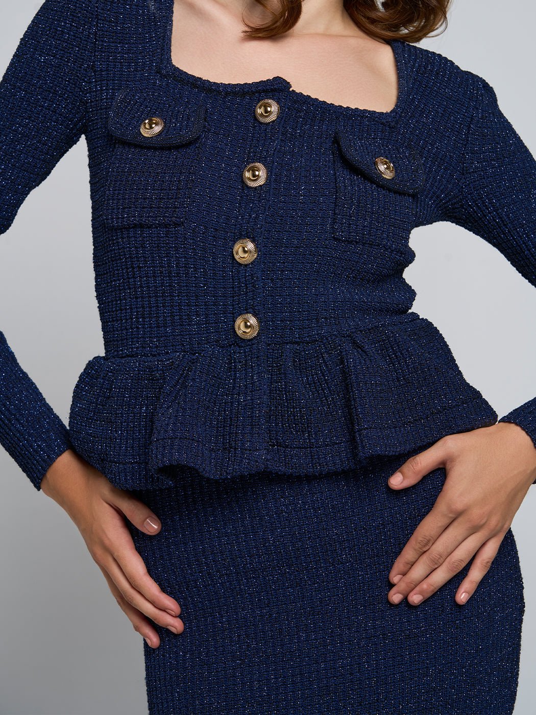 Hyasinth Peplum Round Collar Midi Dress - Glory Connection