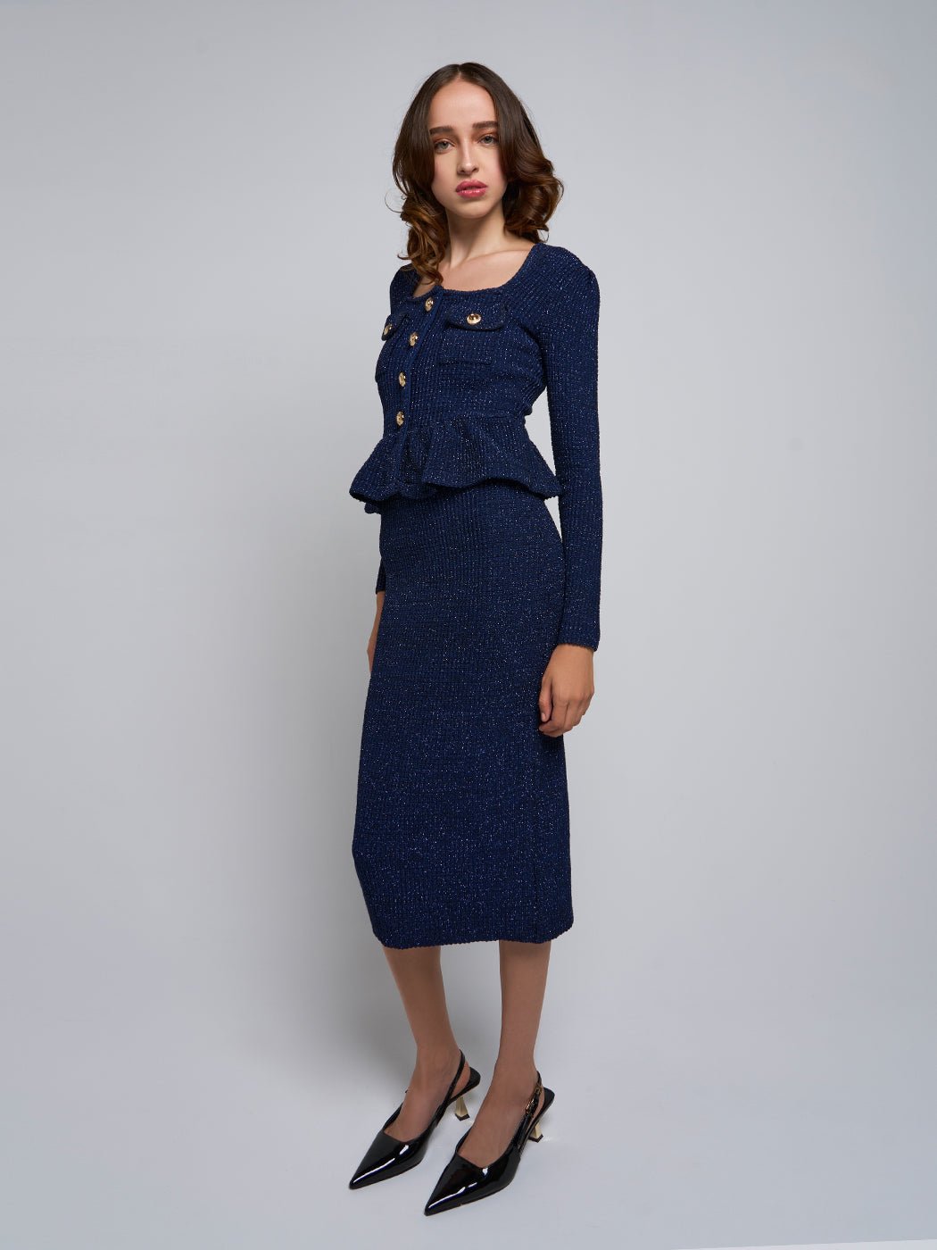 Hyasinth Peplum Round Collar Midi Dress - Glory Connection
