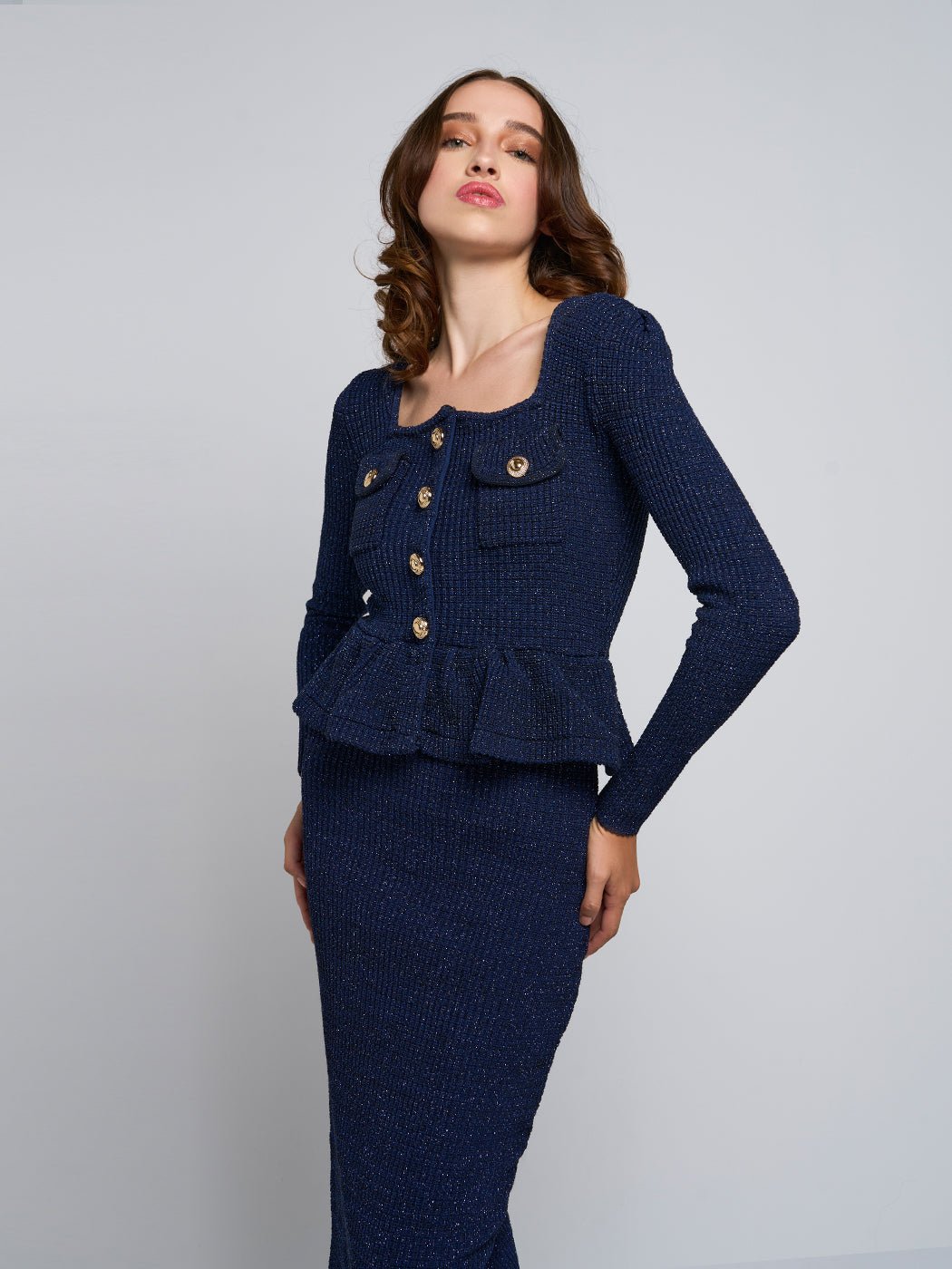Hyasinth Peplum Round Collar Midi Dress - Glory Connection