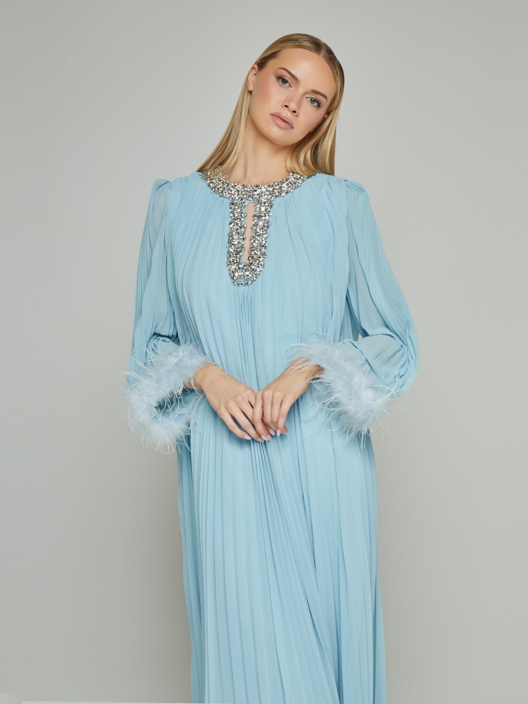 Iman Pleated Feathered Loose Maxi Dress - Glory Connection