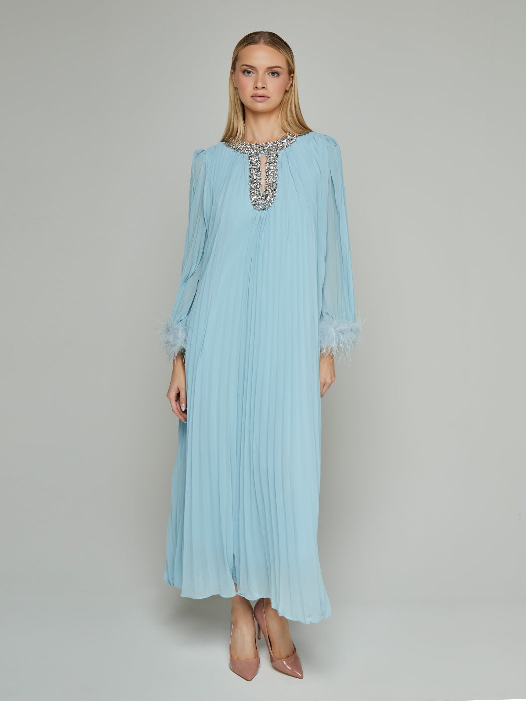 Iman Pleated Feathered Loose Maxi Dress - Glory Connection
