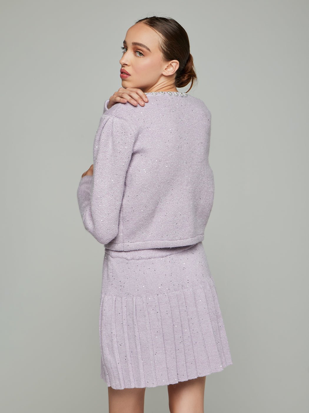 Imogen Beaded Cropped Jacket & Mini Skirt Set in lilac - Glory Connection