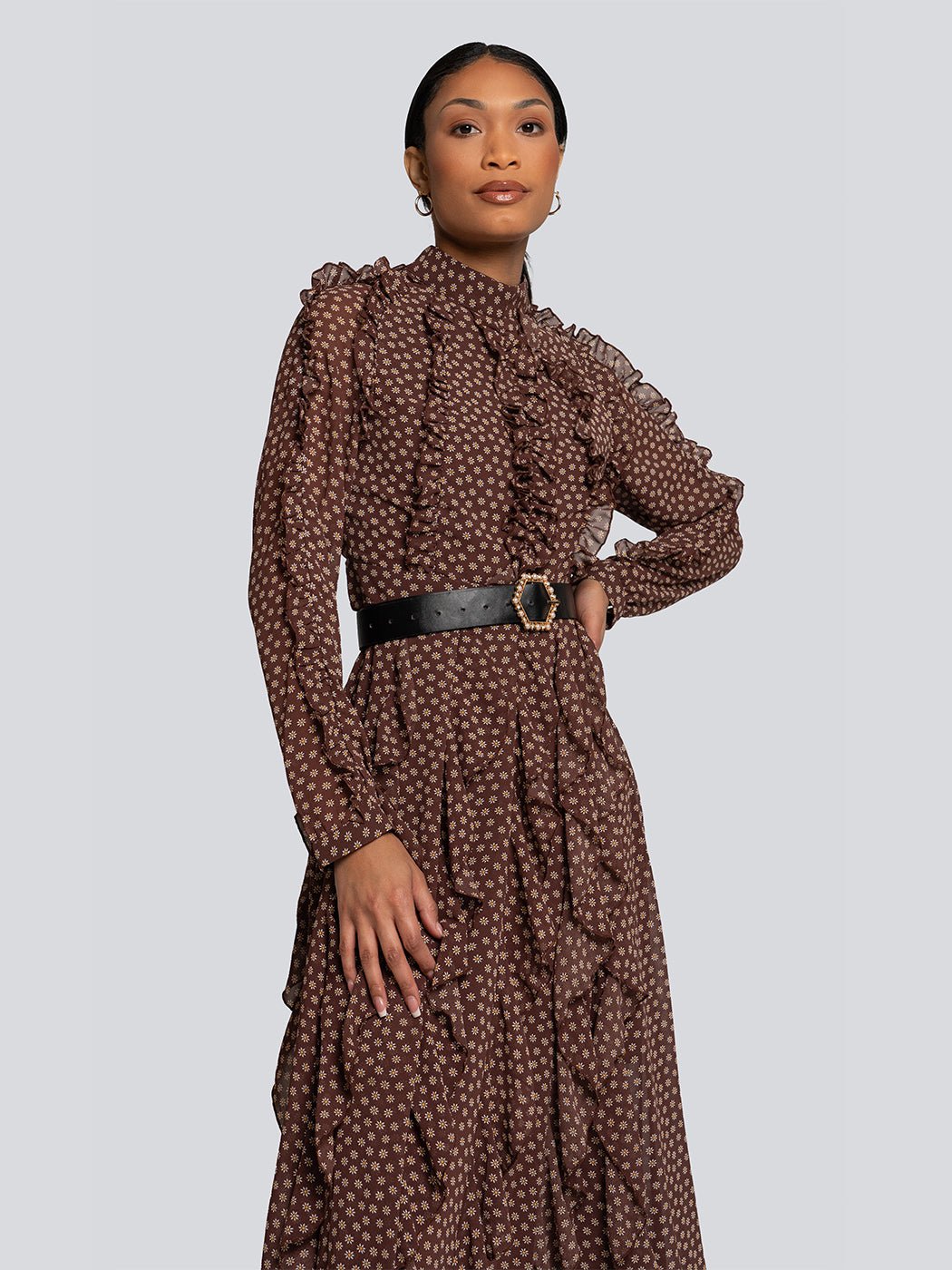 Ivy High Neck Polka Dot Ruffle Maxi Dress - Glory Connection