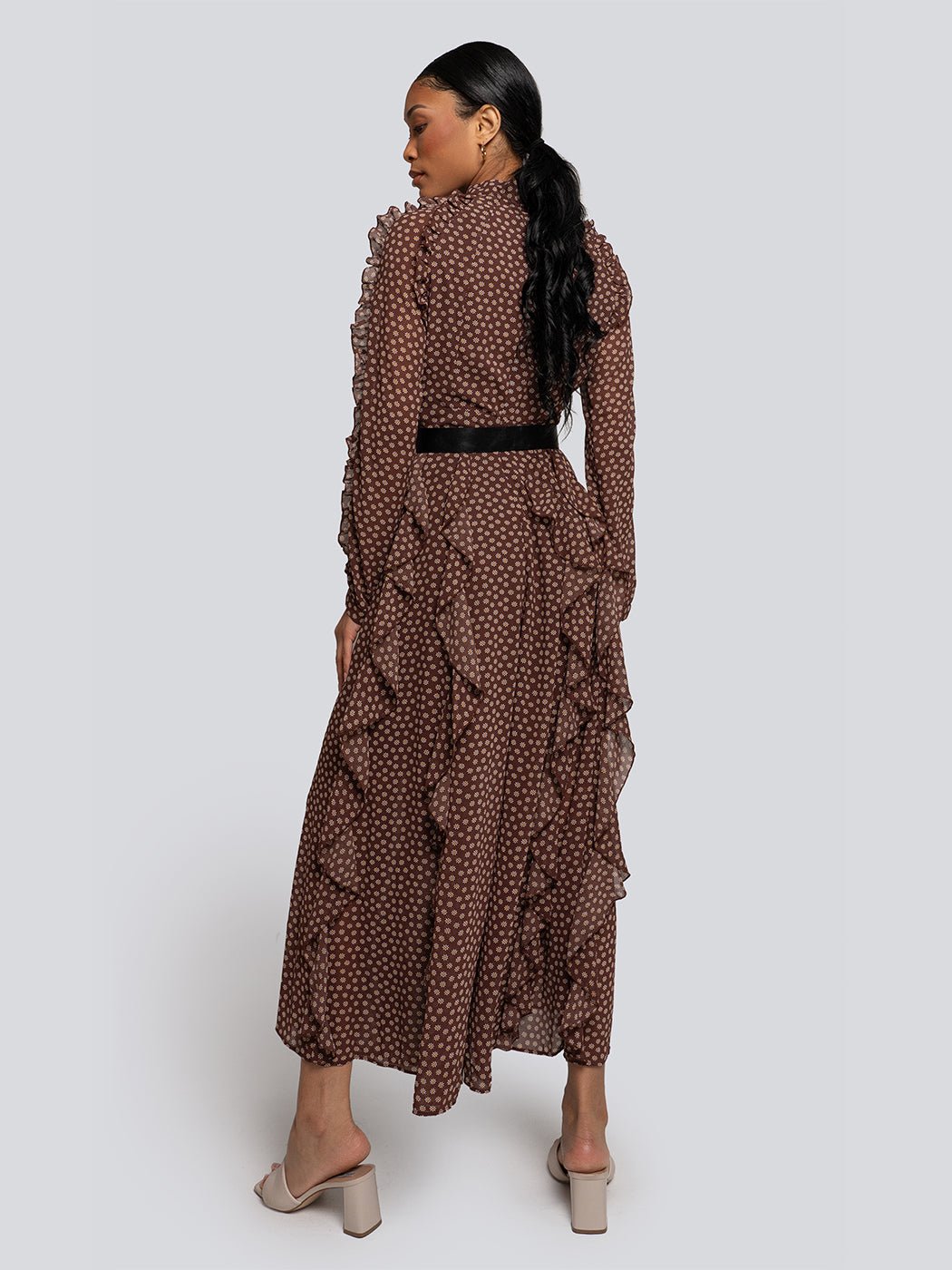 Ivy High Neck Polka Dot Ruffle Maxi Dress - Glory Connection