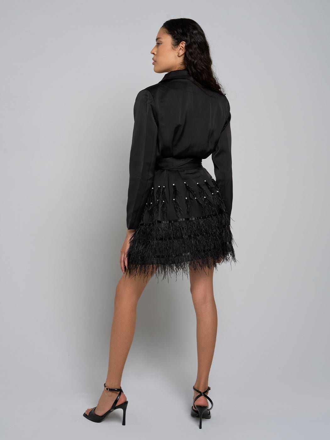 Jacqueline Belted Feathered Mini Dress - Glory Connection