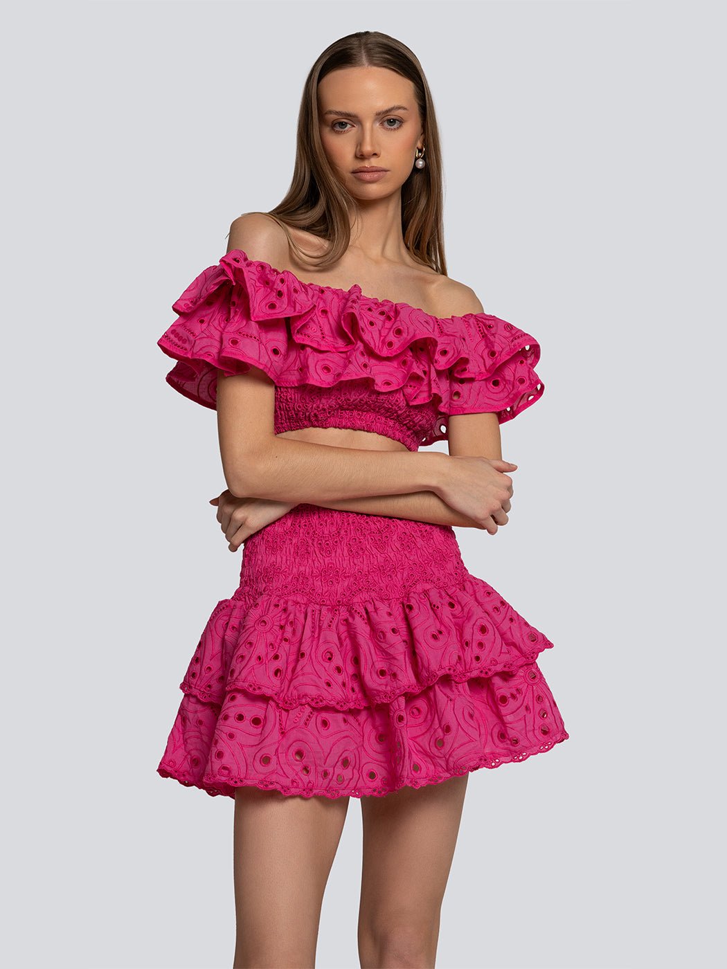 Jade Eyelet Ruffle Crop Top & Skirt Set - Glory Connection