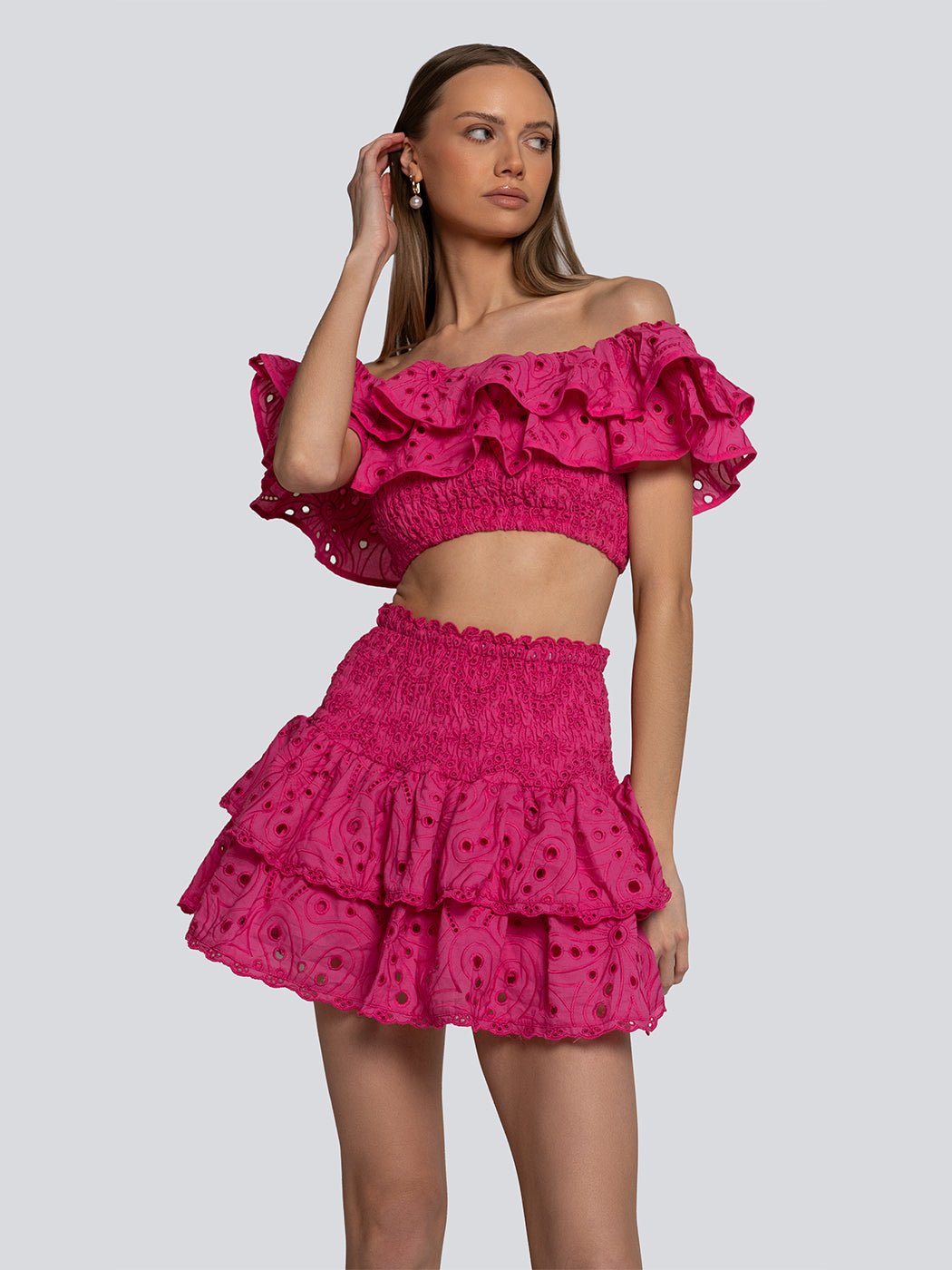 Jade Eyelet Ruffle Crop Top & Skirt Set - Glory Connection