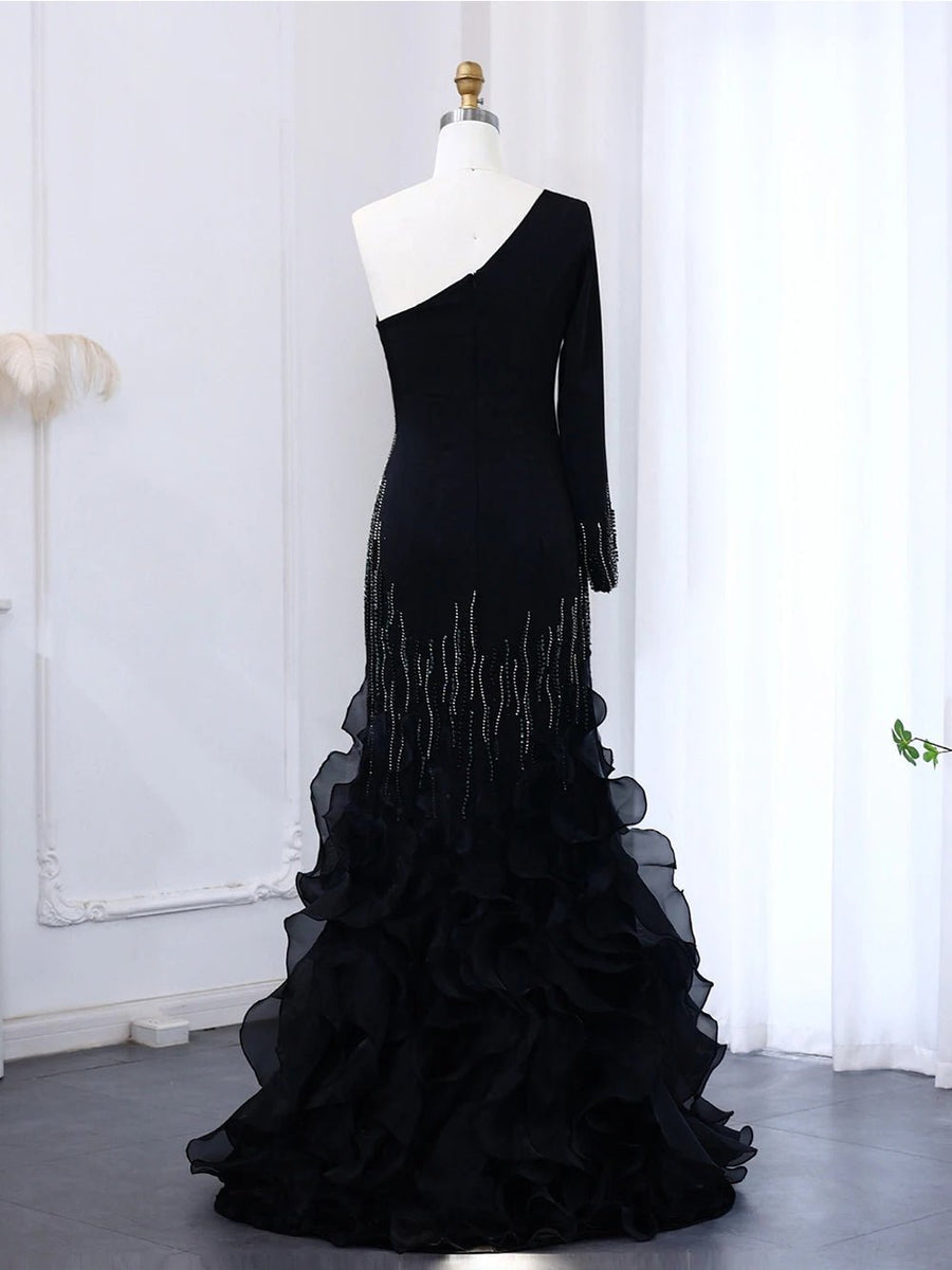 one shoulder ruffle maxi dress Kayla Dress, Black / 6 cathryn-t Wycnly Formal Dresses for 31.0 Waist Color:Chedron