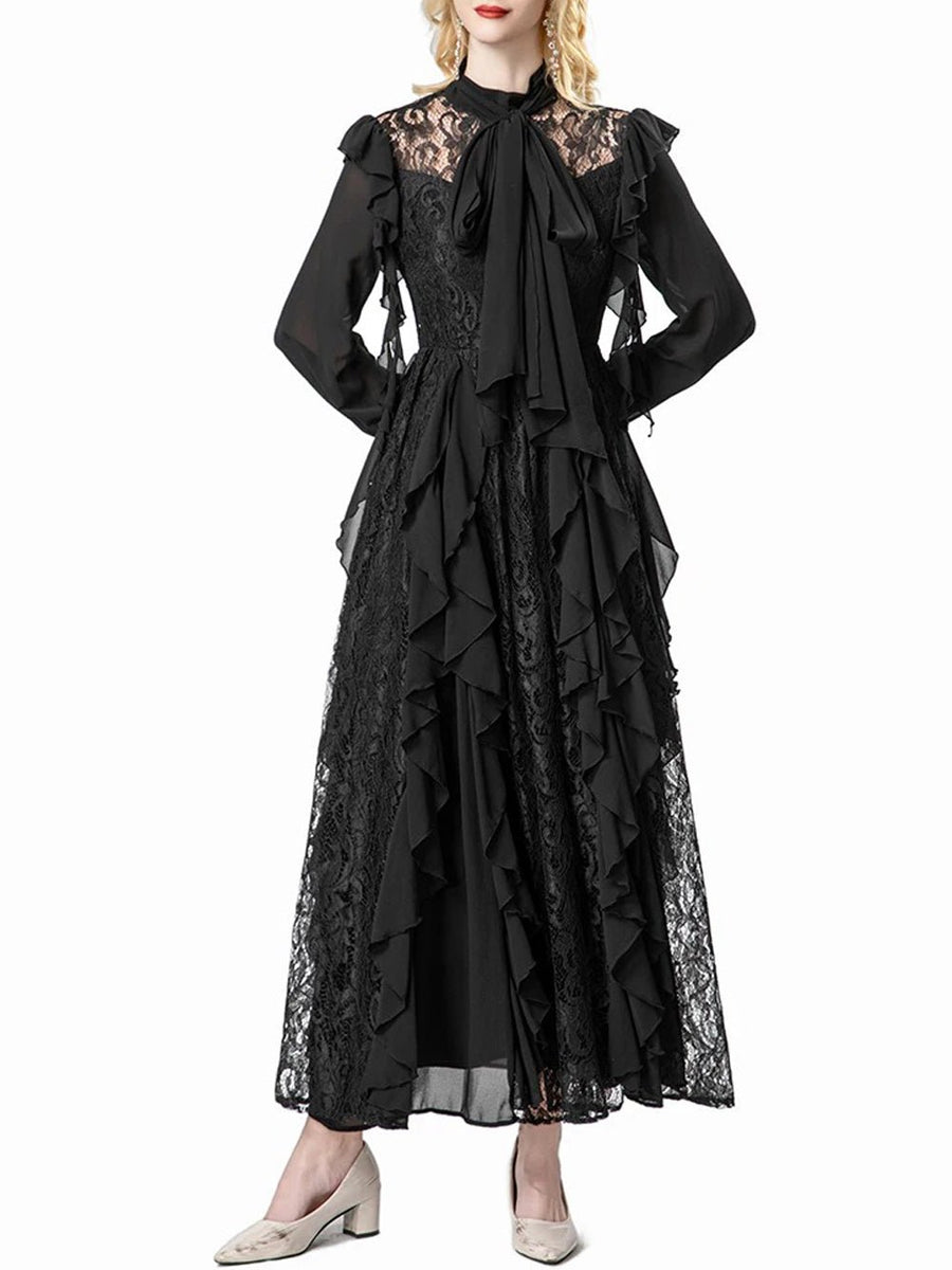 acler suffield ruffled lace maxi dress Kinsley Dress, Black / XXL SCH005885_GO_XL Amish Solid Wood Clarity Plunge halter Length:90cm 5-6 Lace up eyes