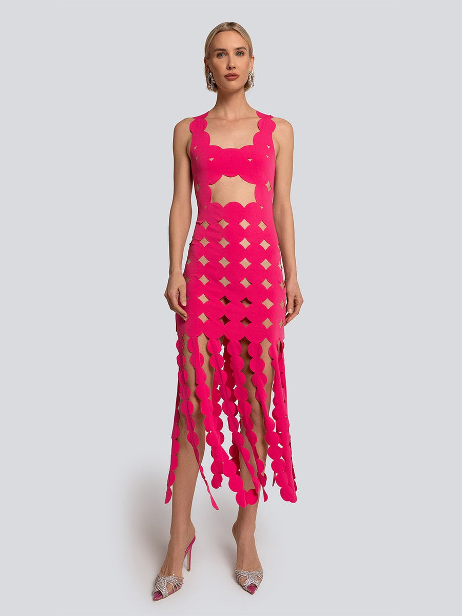 Lana Geometric Cut-Out Fringe Maxi Dress, Rose / XS