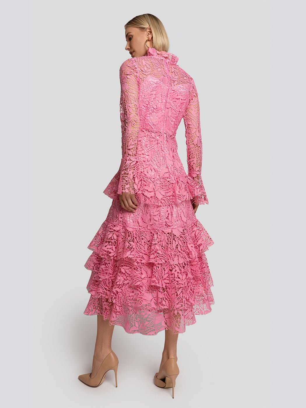 Lauren Tiered Lace Long Sleeve Turtleneck Midi Dress - Glory Connection