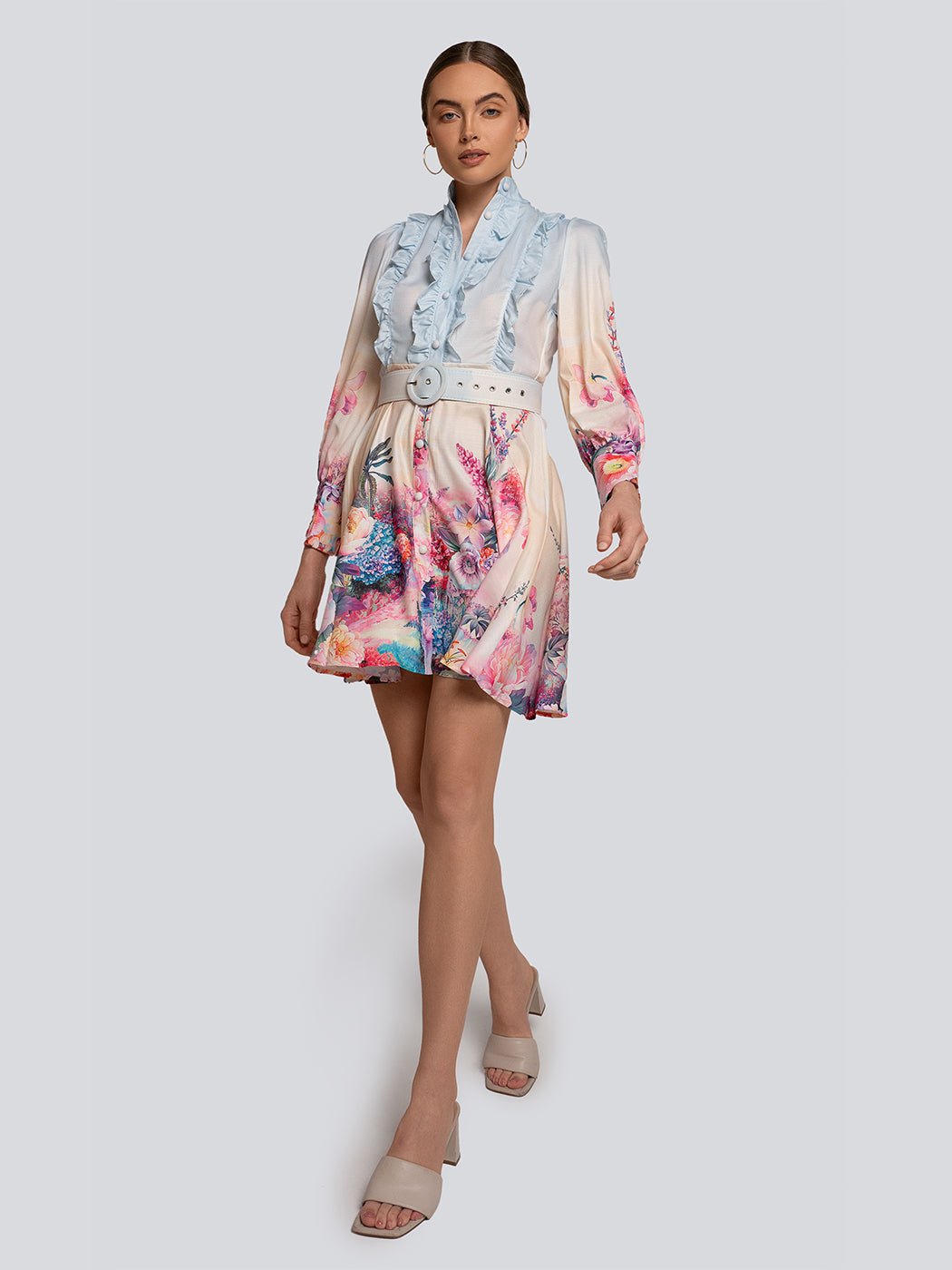 Lea Pastel Floral Print Ruffle Sleeve Mini Dress - Glory Connection