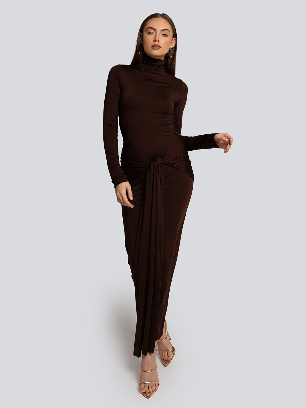 Lindsey Turtleneck Front Knot Detail Maxi Dress - Glory Connection