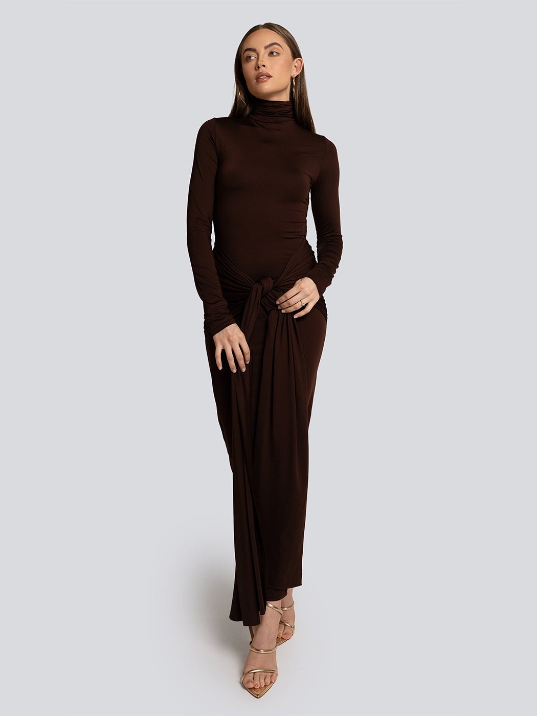 Lindsey Turtleneck Front Knot Detail Maxi Dress - Glory Connection