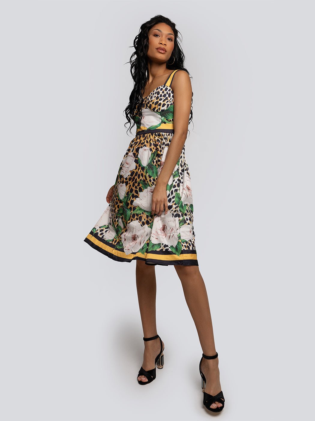 Liora Floral Print Contrast Midi Dress - Glory Connection
