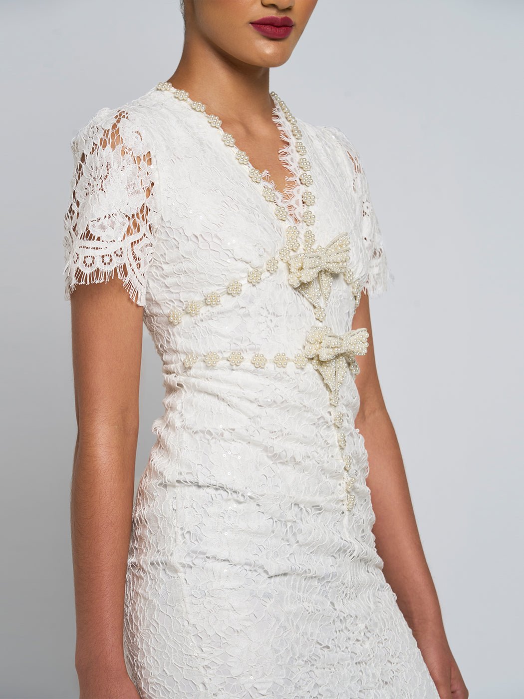 Lizzie Bow Lace Midi Dress - Glory Connection