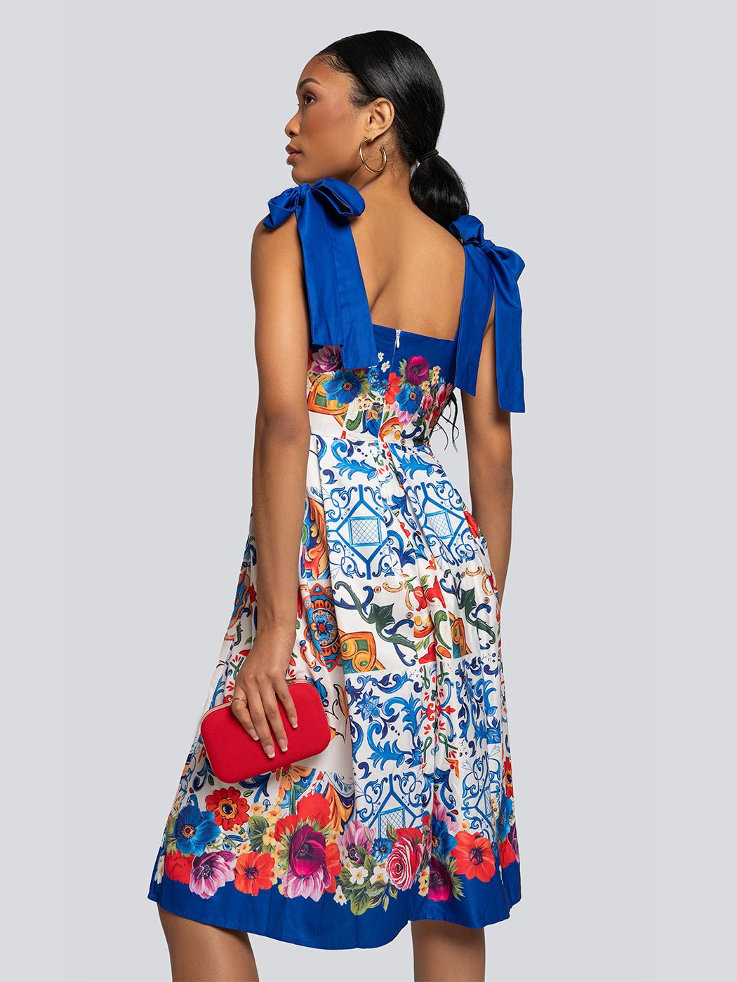 London Floral Patterned Bow Strap Midi Dress - Glory Connection