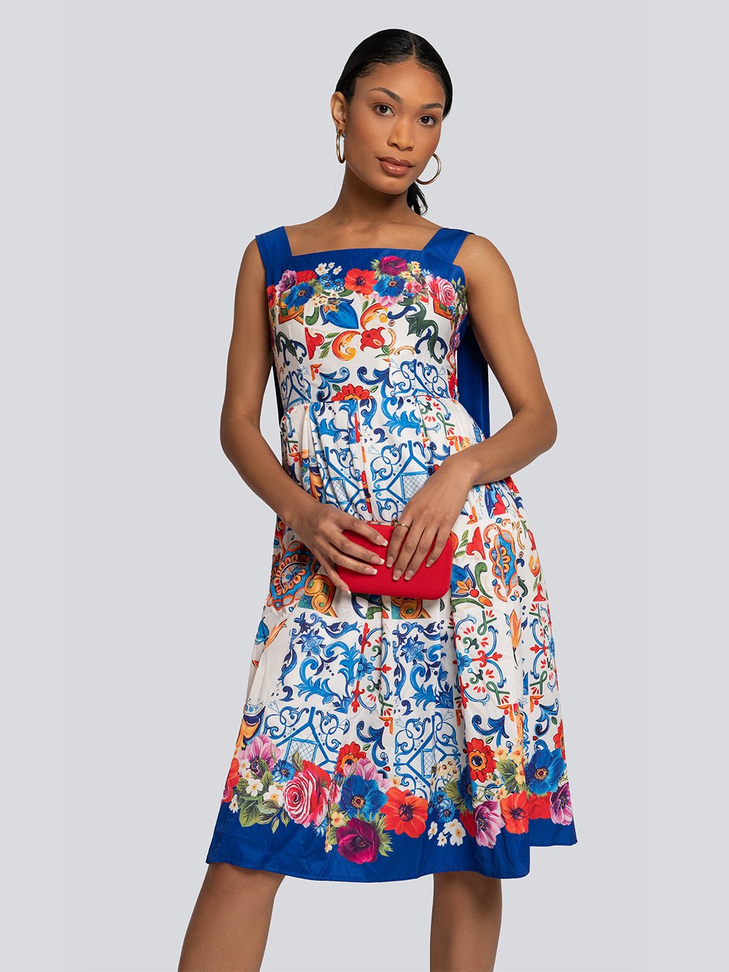 London Floral Patterned Bow Strap Midi Dress - Glory Connection