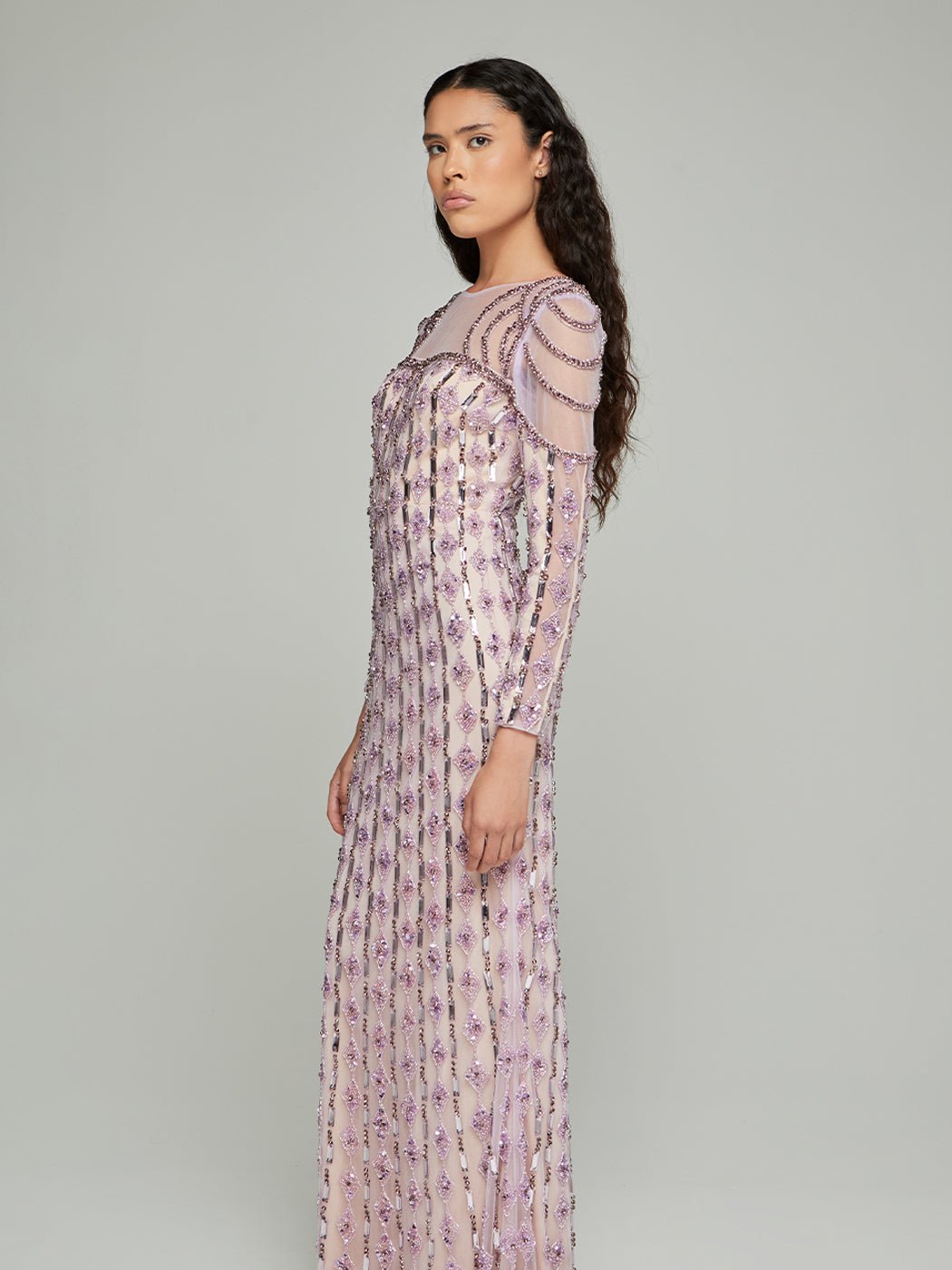 Loreen Mesh - Sleeve Beaded Gown - Glory Connection
