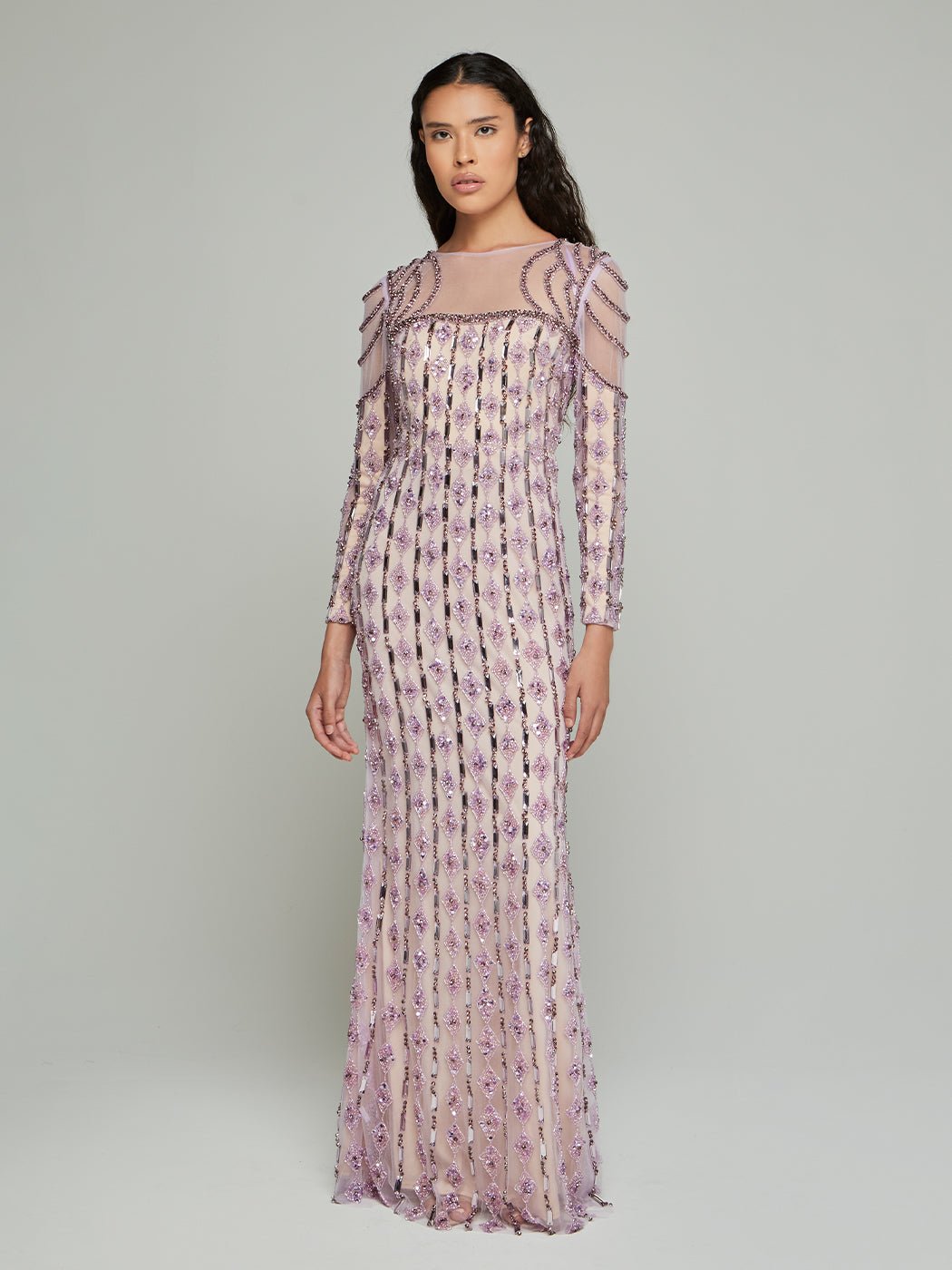 Loreen Mesh - Sleeve Beaded Gown - Glory Connection