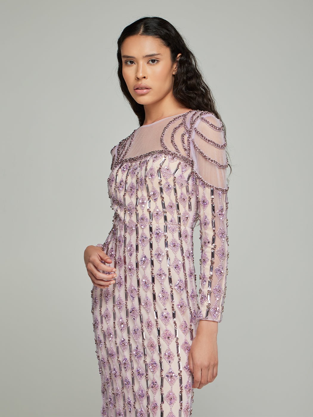 Loreen Mesh - Sleeve Beaded Gown - Glory Connection