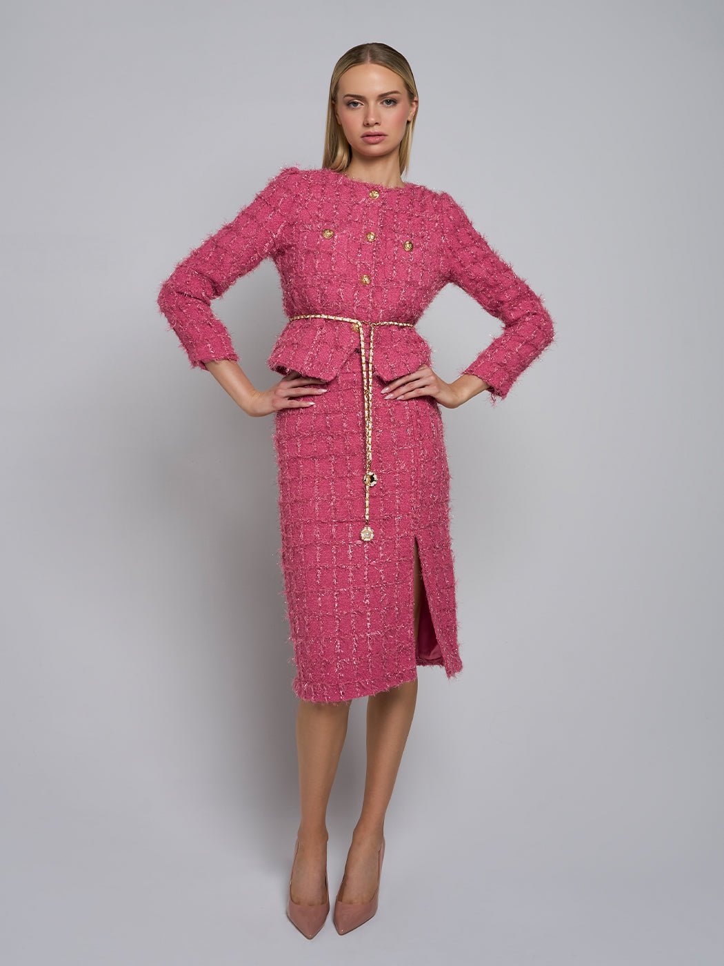 Loreen Peplum Jacket & Midi Skirt Set - Glory Connection