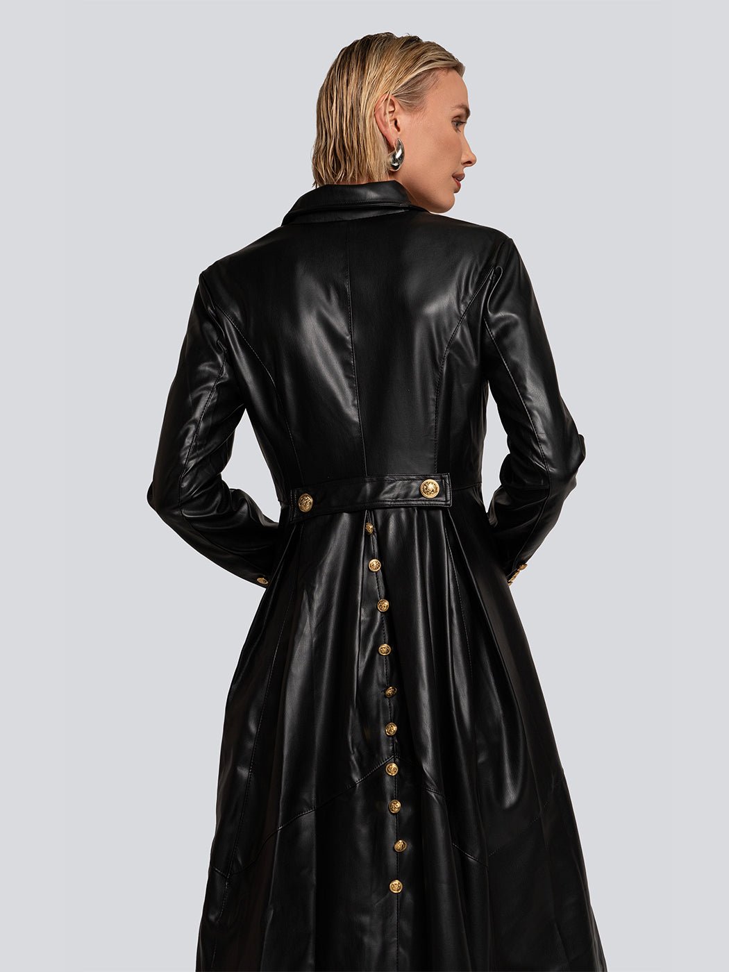 Lydia Double-Breasted Button Back Leather Trench Coat - Glory Connection