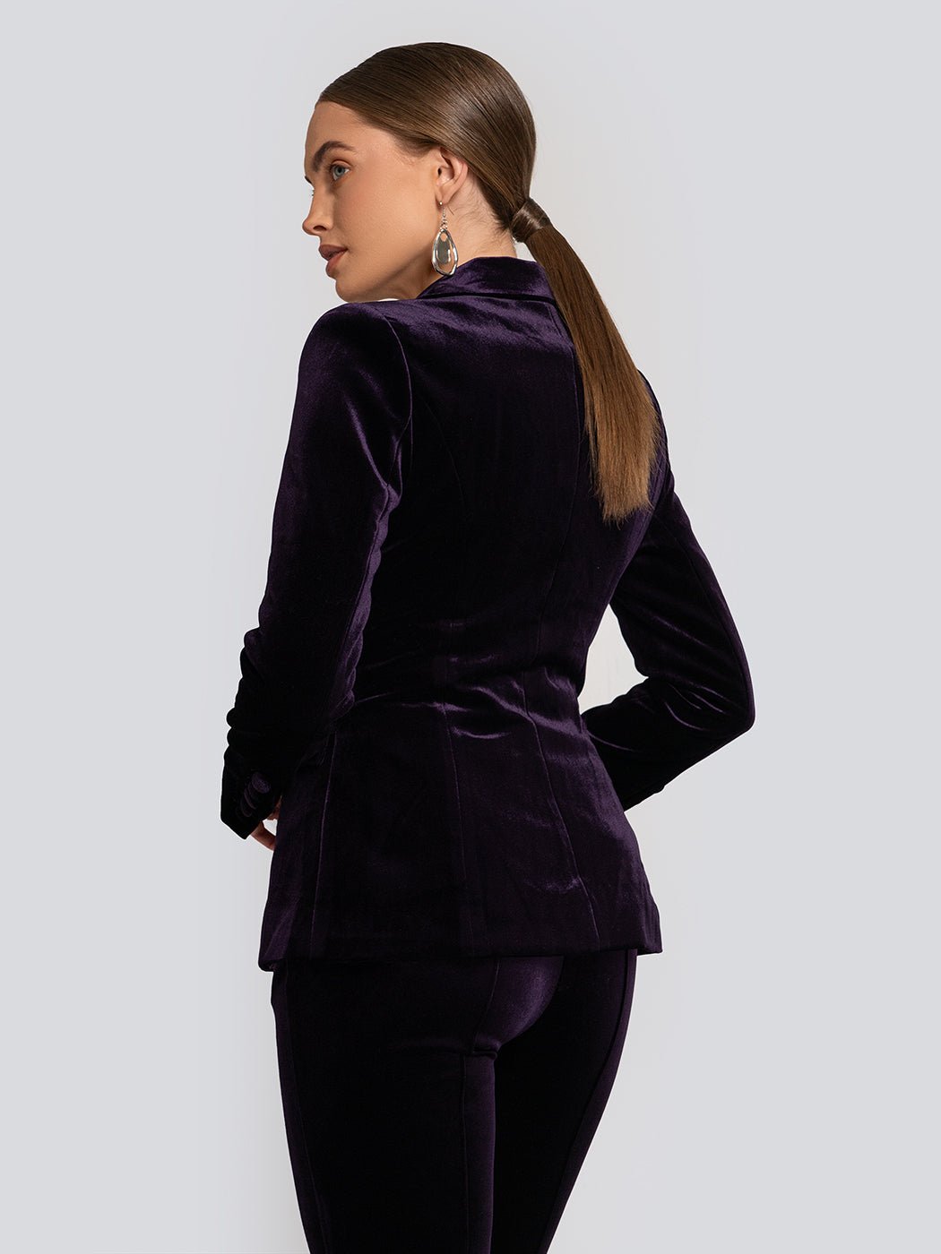 Marissa Velvet Cinched Waist Blazer & Flare Pants Set - Glory Connection