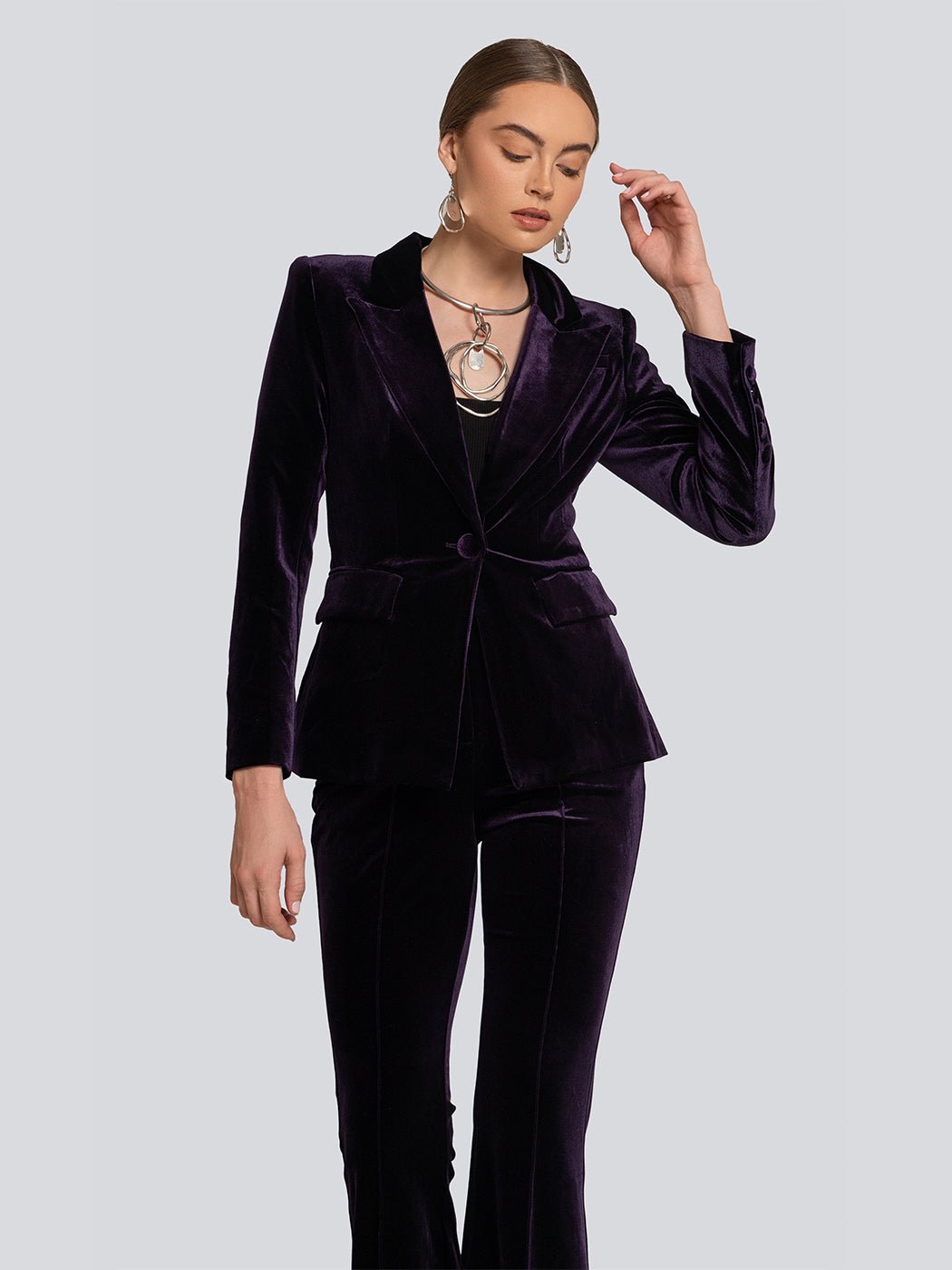 Marissa Velvet Cinched Waist Blazer & Flare Pants Set - Glory Connection
