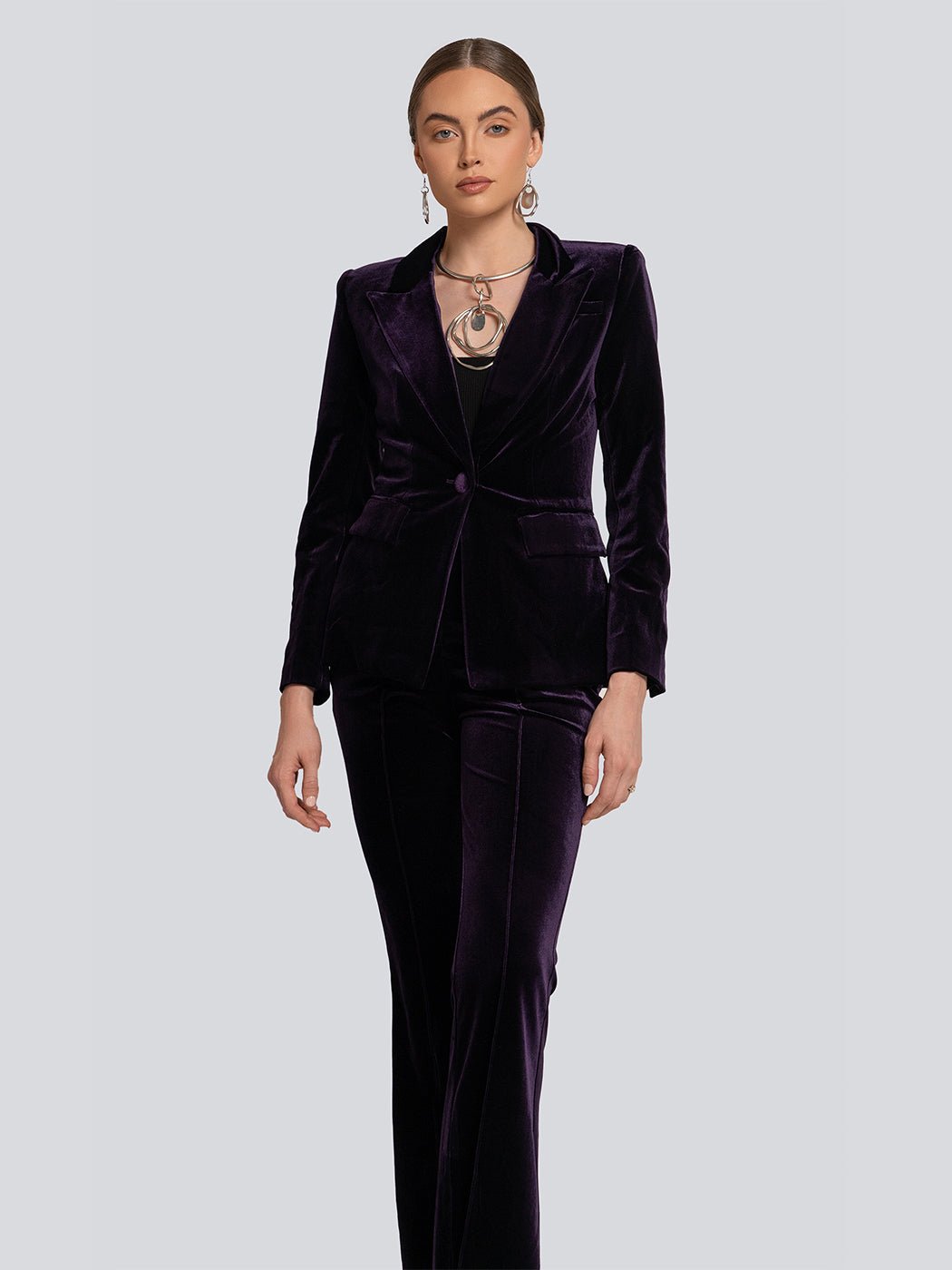 Marissa Velvet Cinched Waist Blazer & Flare Pants Set - Glory Connection