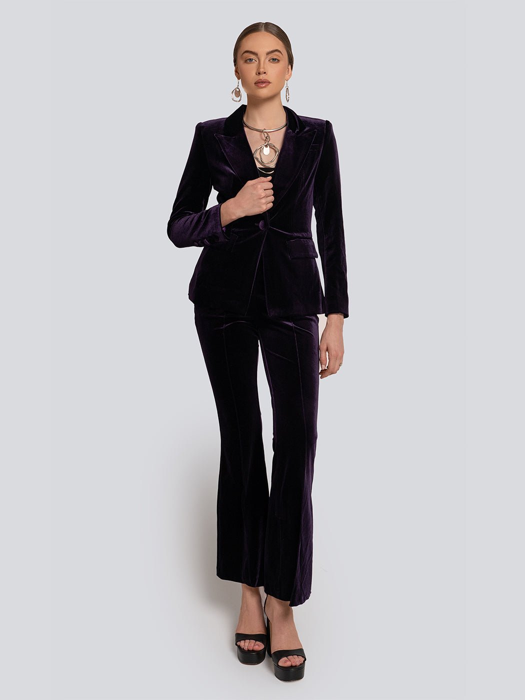 Marissa Velvet Cinched Waist Blazer & Flare Pants Set - Glory Connection