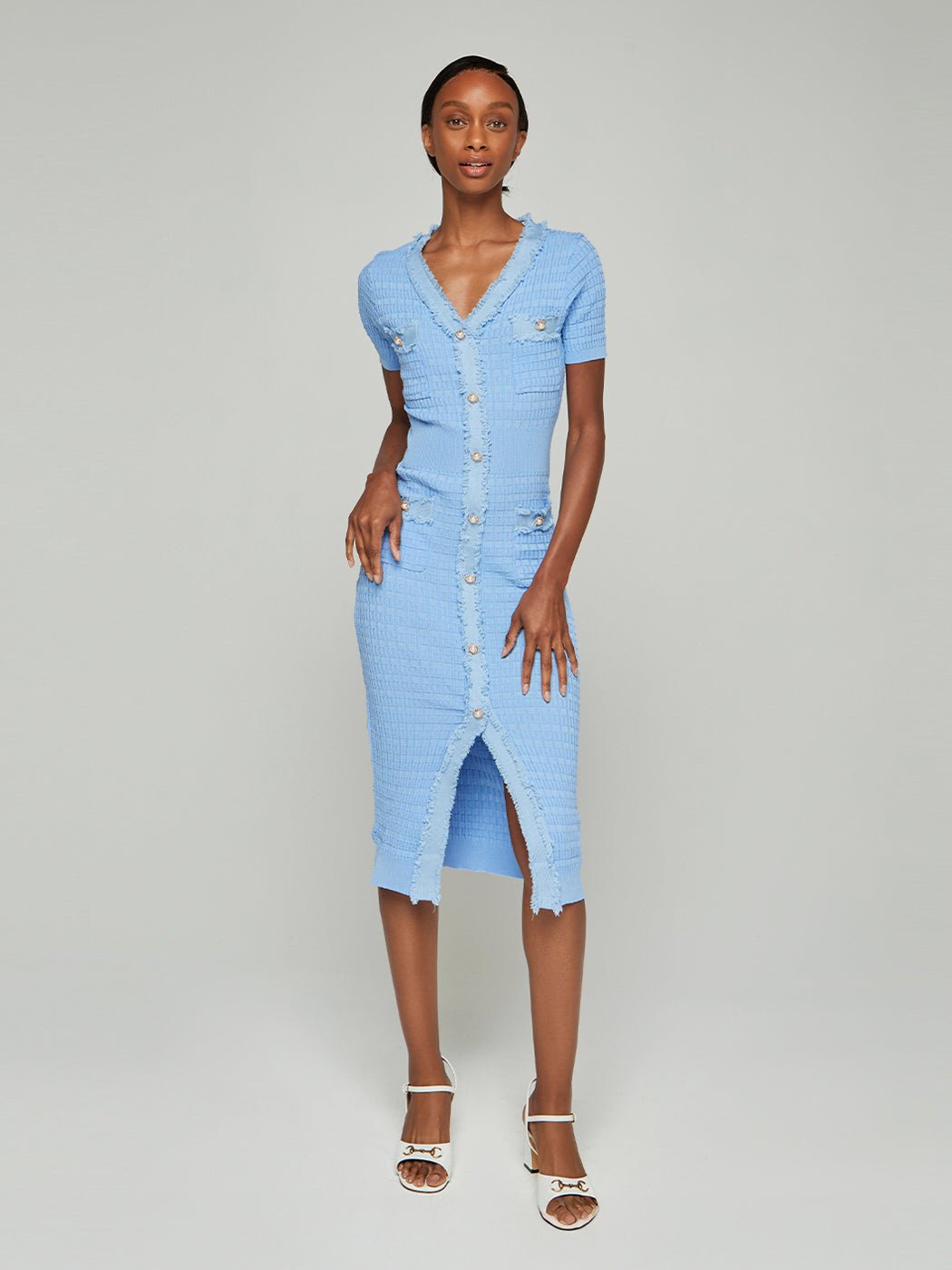 Meghan Patchwork Buttoned Slit Midi Dress - Glory Connection